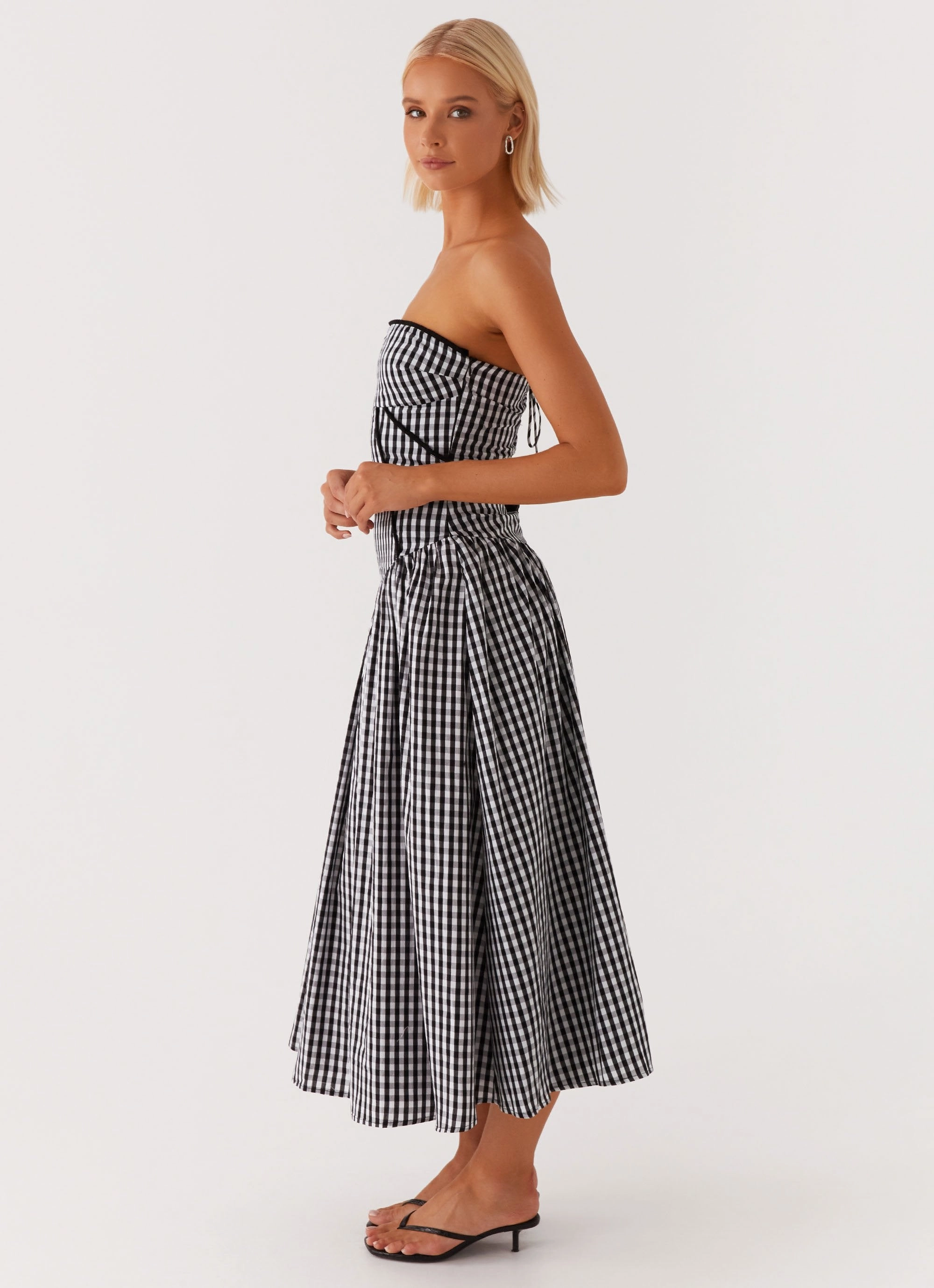 Sleek Appearance Work Mood Larnie Midi Dress - Black Gingam