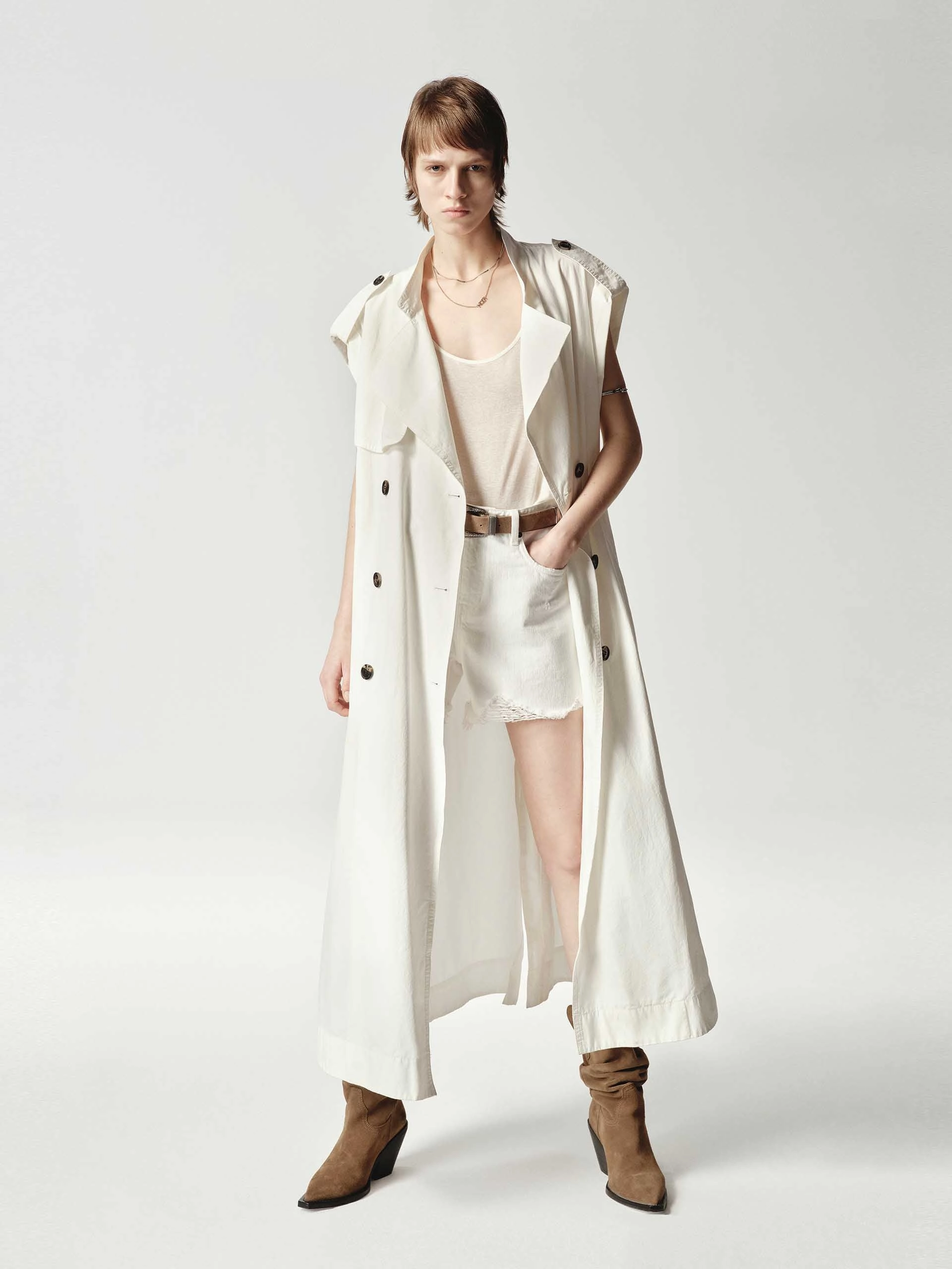Sleeveless Back Slit Trench Coat