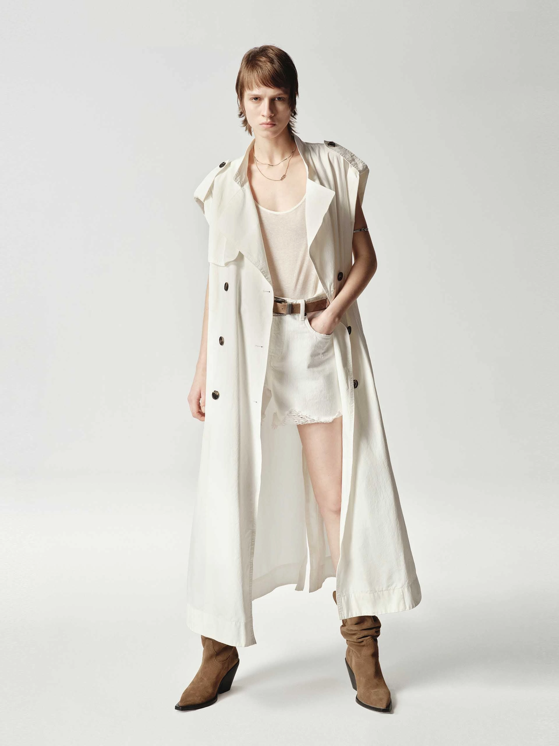 Sleeveless Back Slit Trench Coat