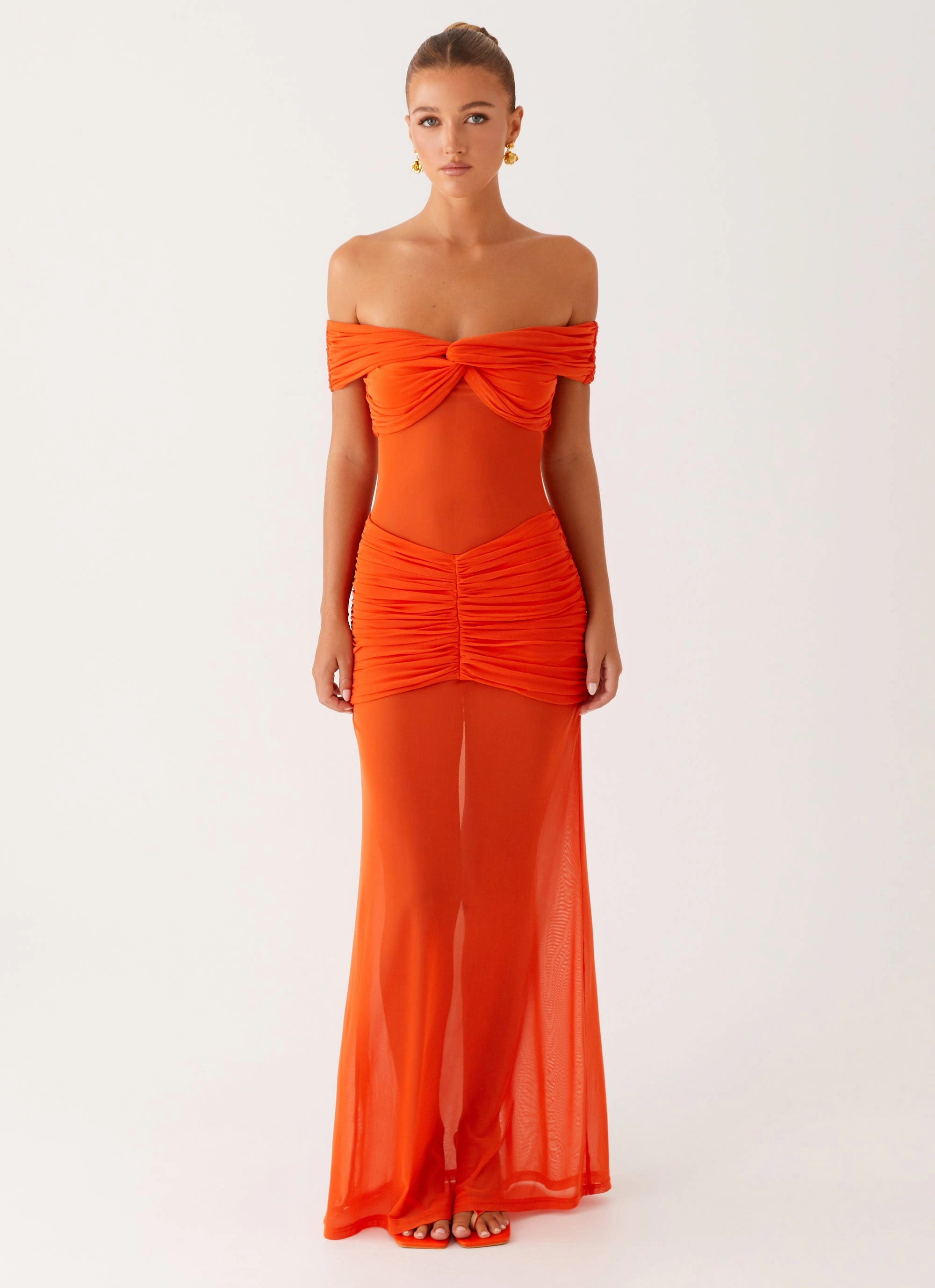 Wrap Glow Fashionable outfit for outings Charming Off Shoulder Maxi Dress - Orange