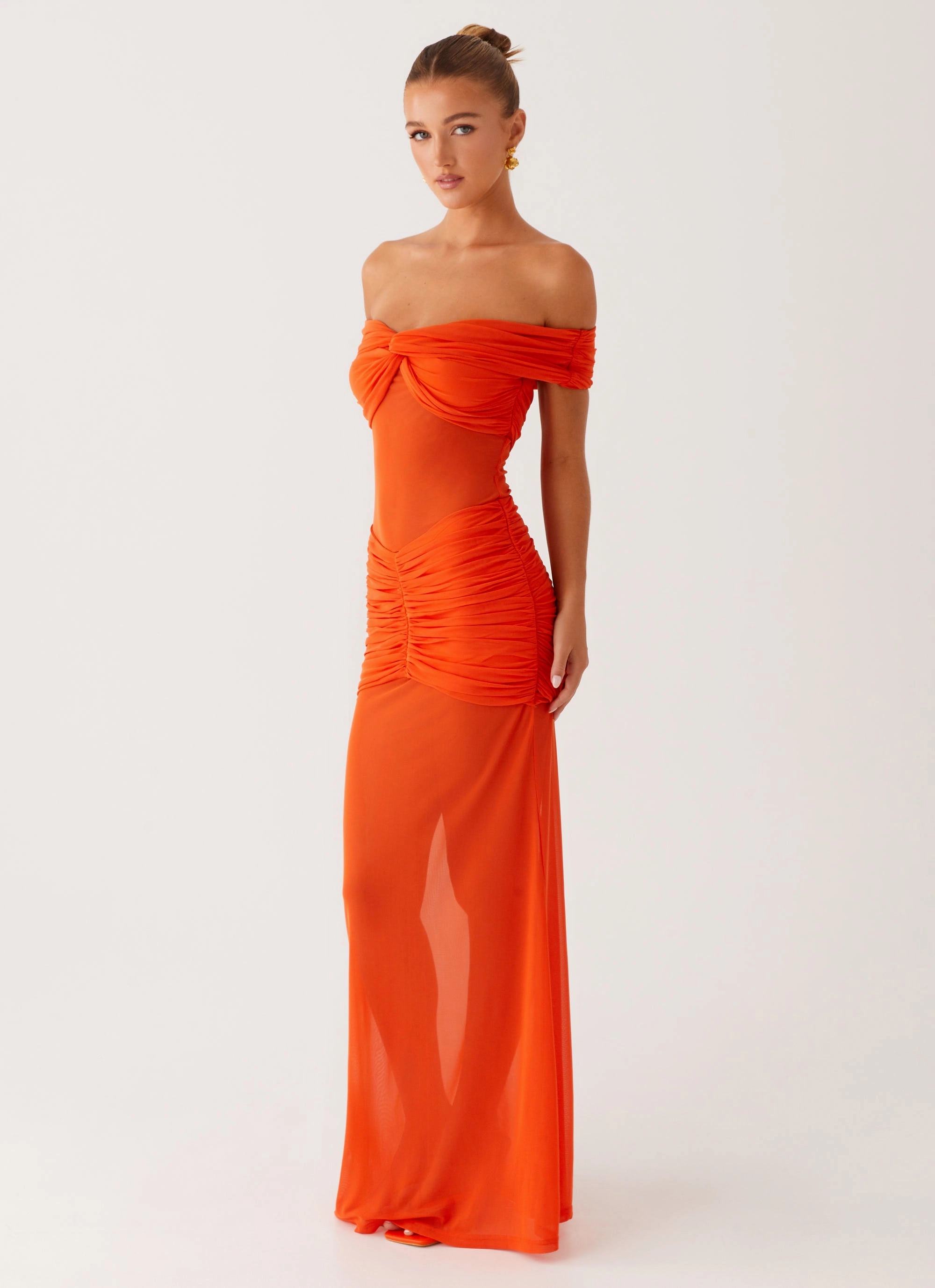 Relaxed Movement Comfy and Chic Charming Off Shoulder Maxi Dress - Orange