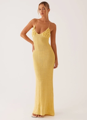 Zara Rose Crochet Maxi Dress - Yellow Airy Fabric budget-friendly