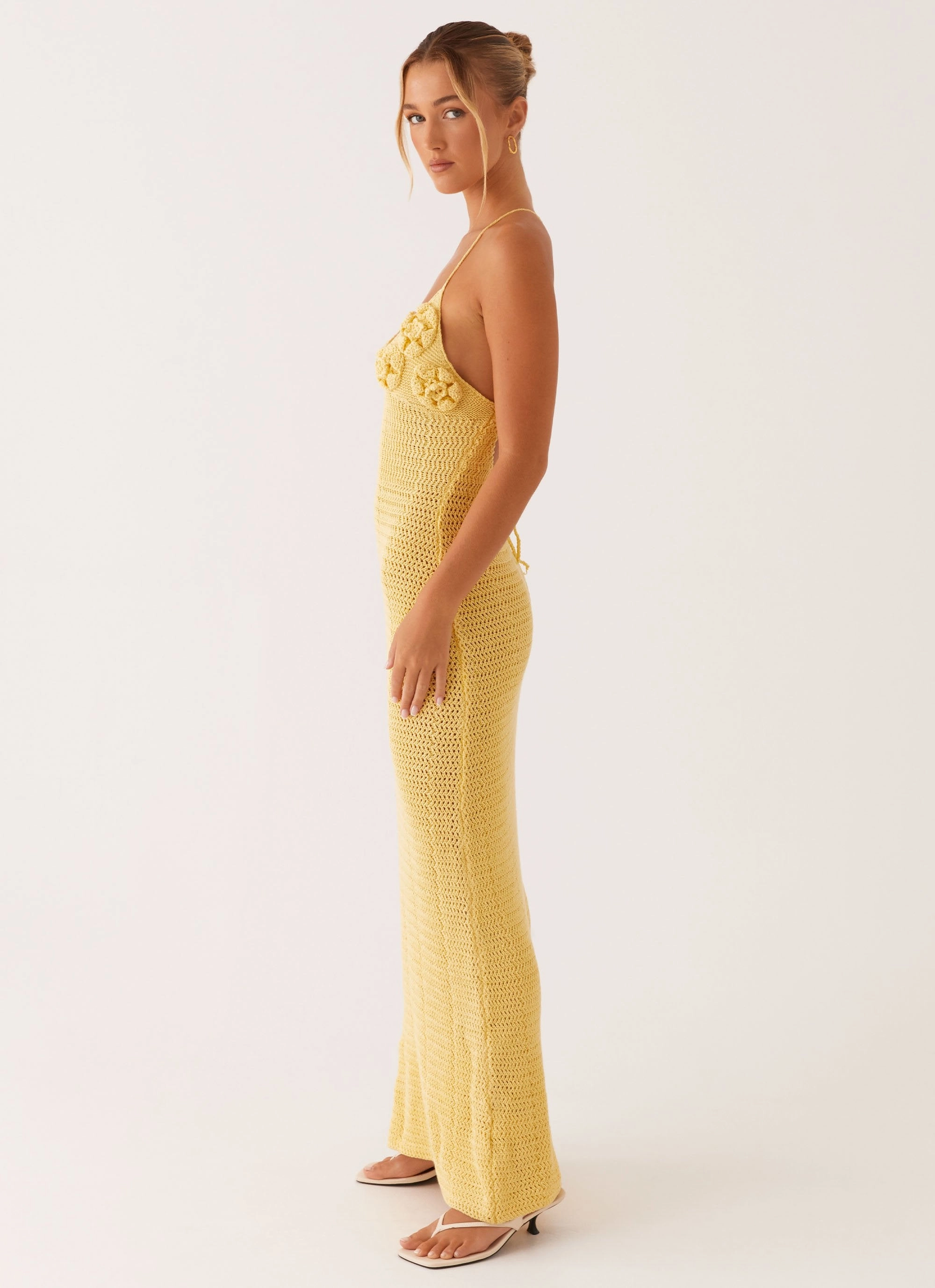 Sleek Presence Elegant Flow Zara Rose Crochet Maxi Dress - Yellow