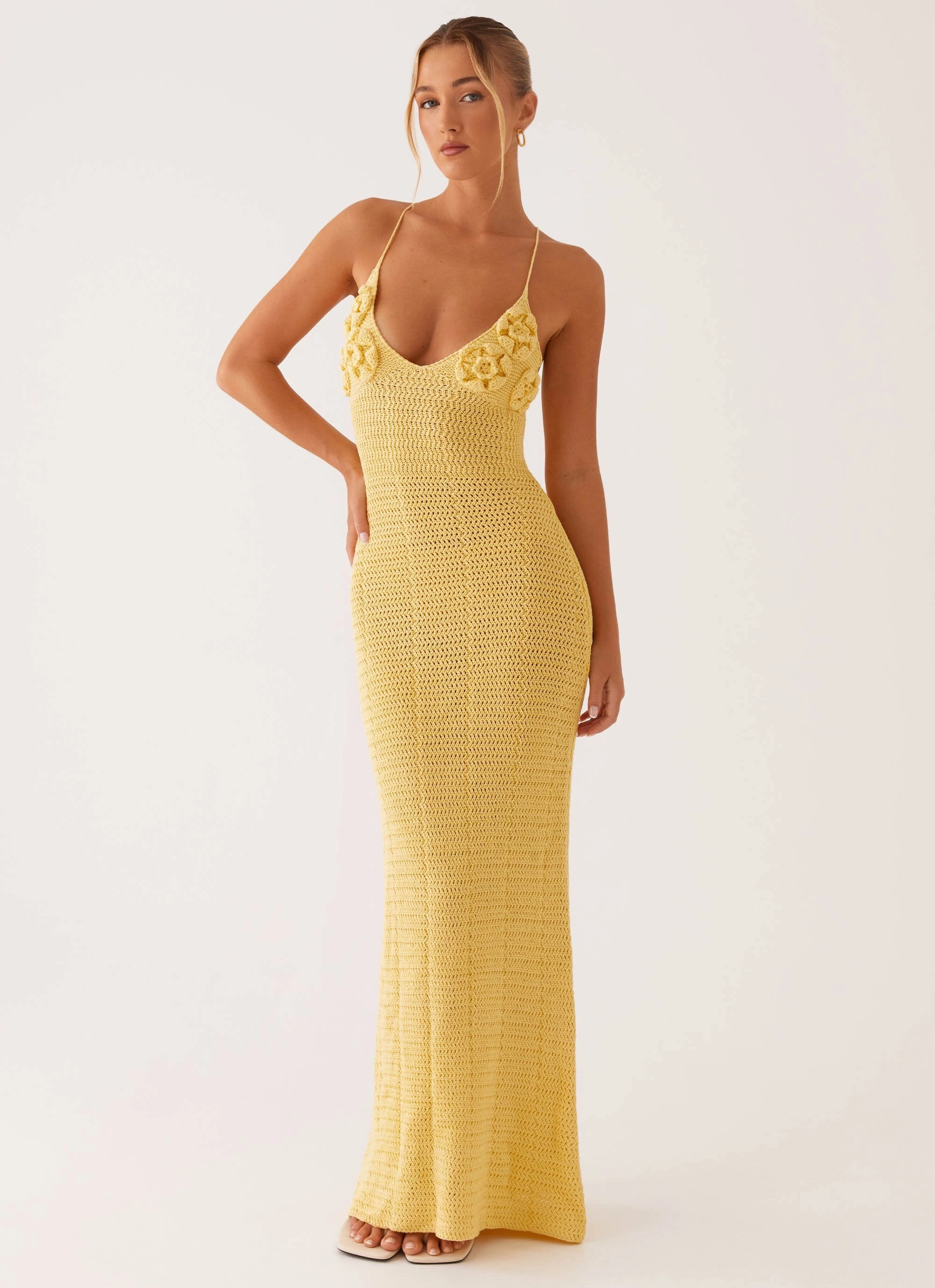 Zara Rose Crochet Maxi Dress - Yellow Airy Fabric budget-friendly