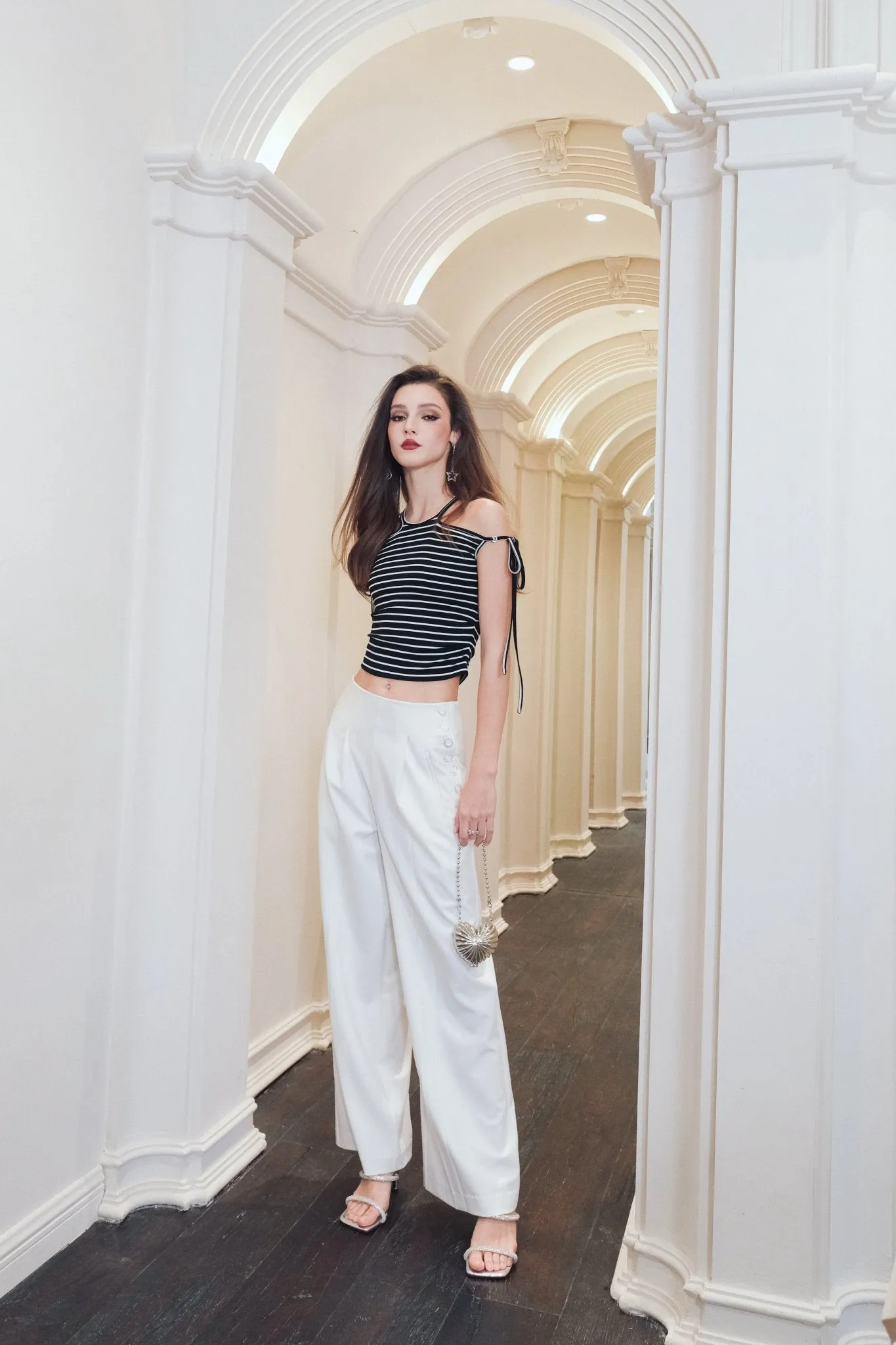 Slim Fit Black And White Striped Strappy Tank Top