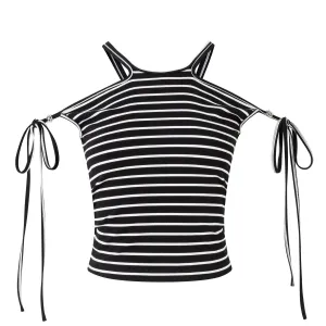 Slim Fit Black And White Striped Strappy Tank Top
