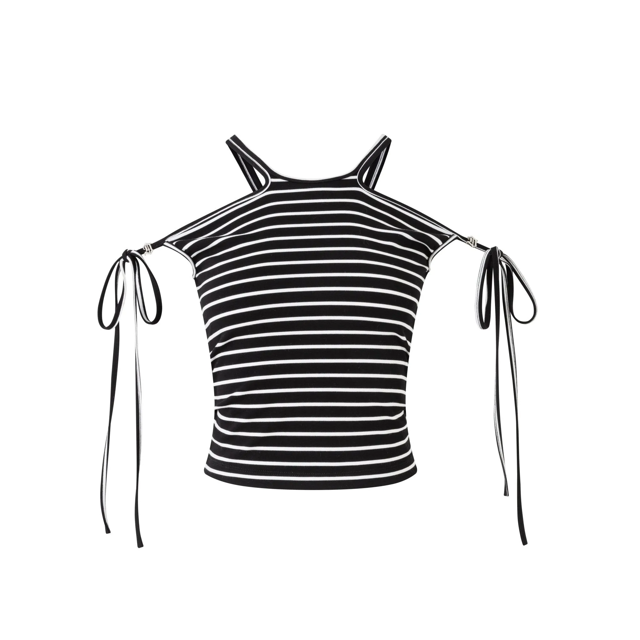 Slim Fit Black And White Striped Strappy Tank Top