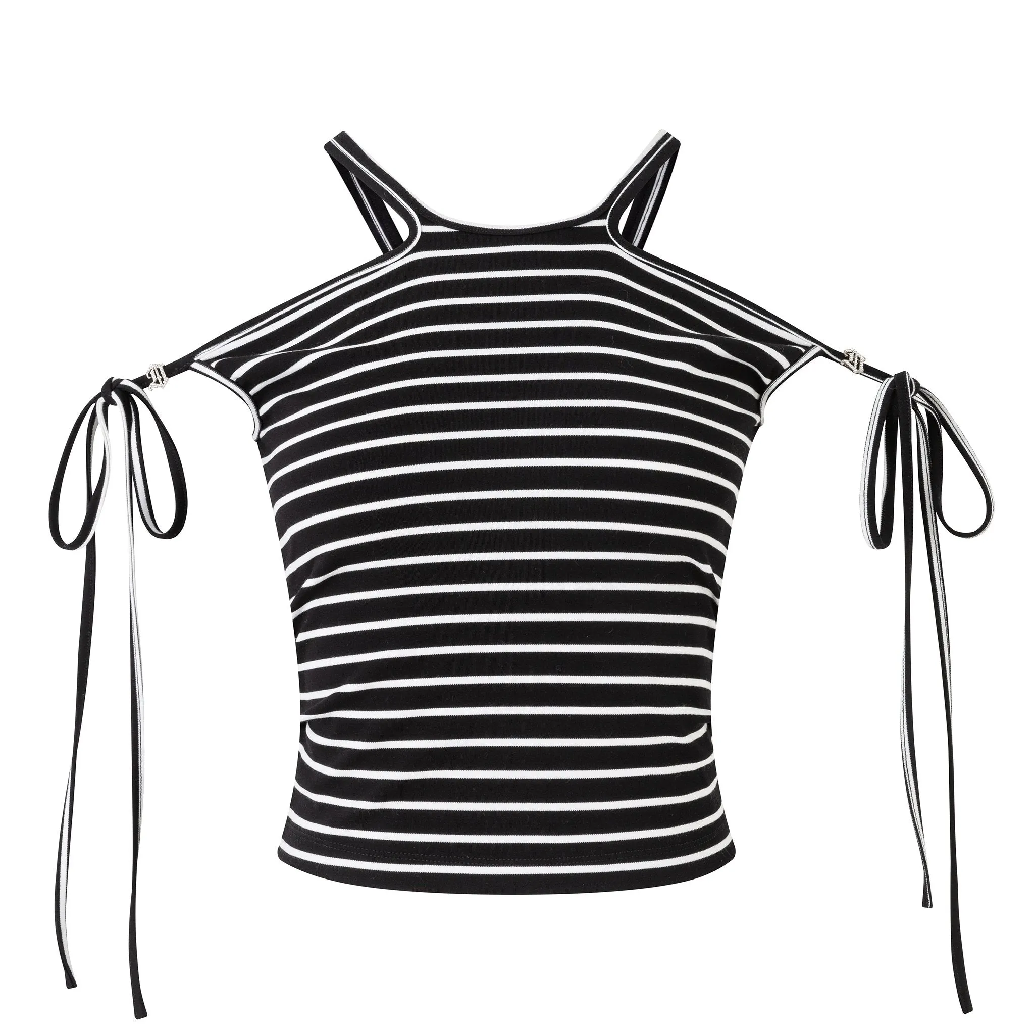 Slim Fit Black And White Striped Strappy Tank Top