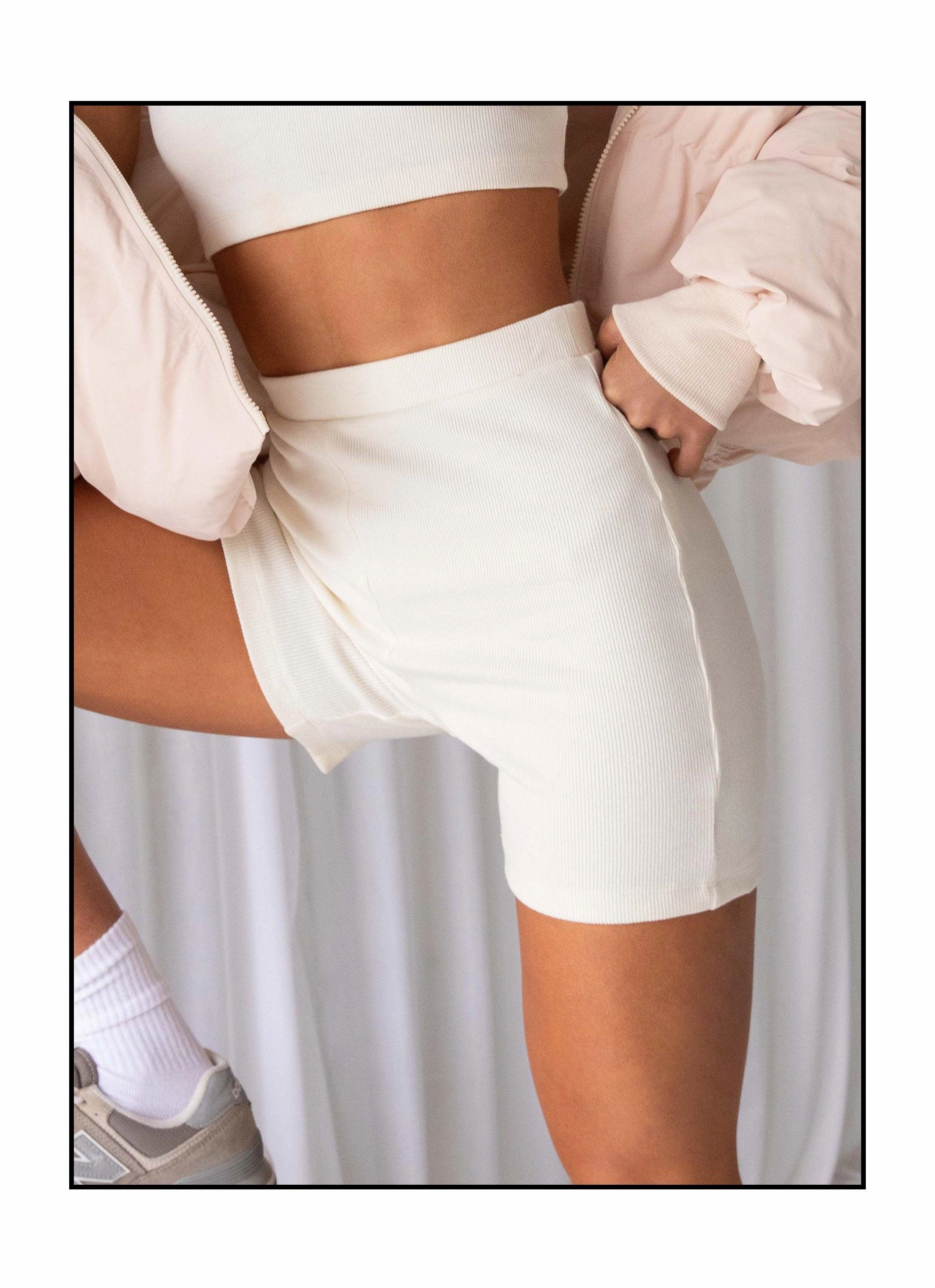 Limited Organic Cotton Rib Bike Shorts - Ivory Perfect Length
