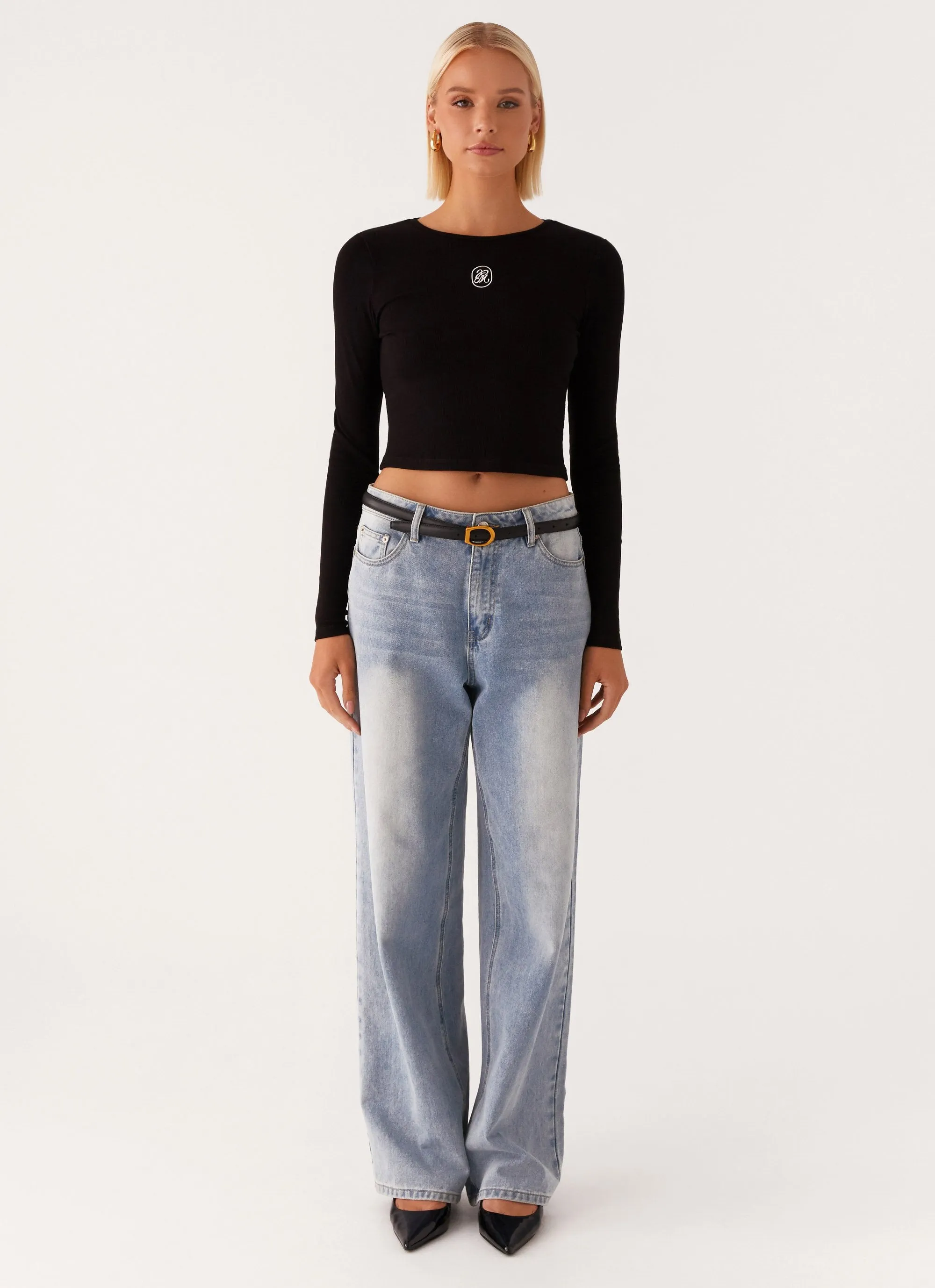 Water Based Ink Print Signature Monogram Long Sleeve Tee - Black