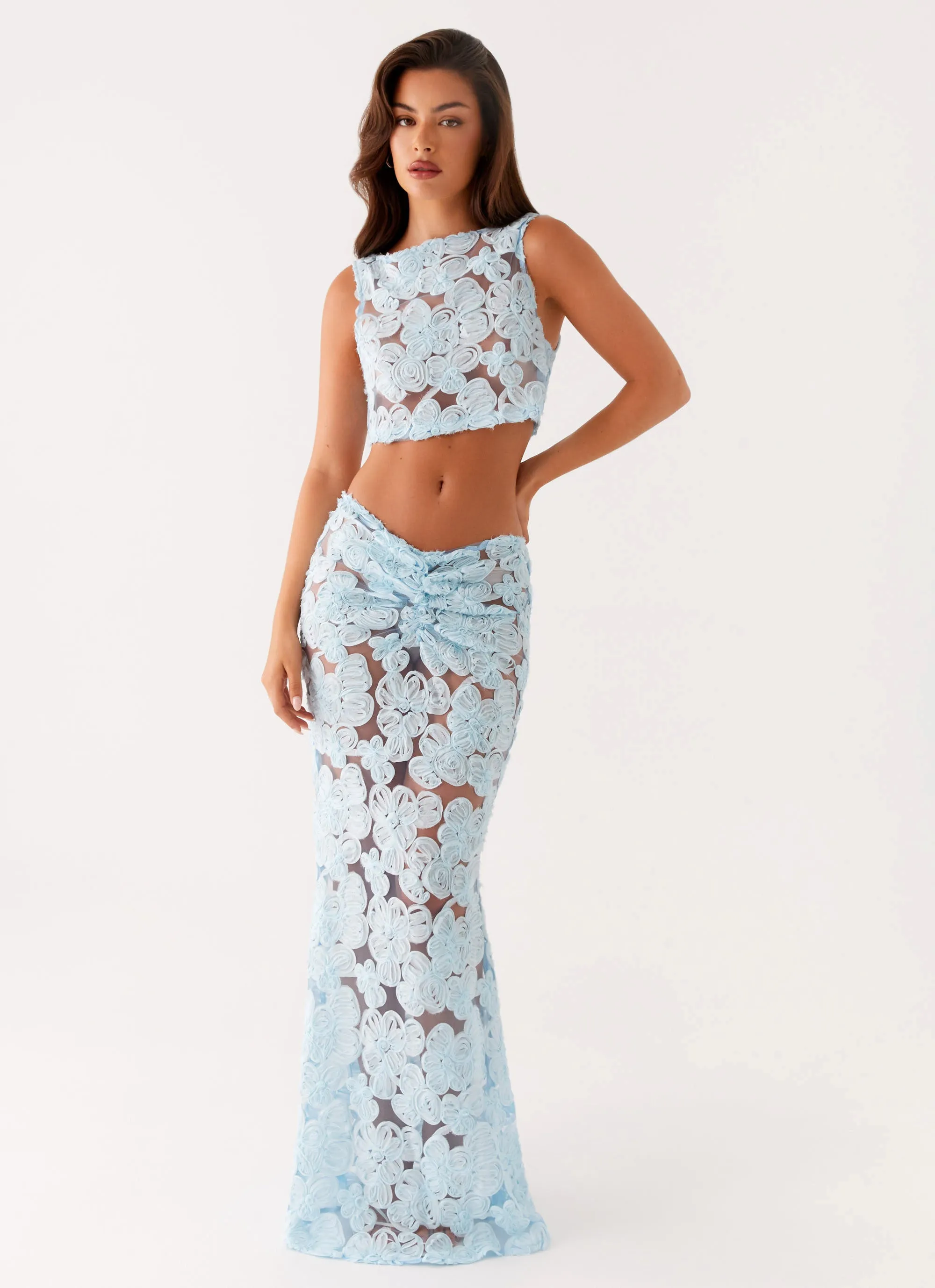 Ultra Comfort Playful Vibe Fiorella Floret Maxi Skirt - Blue