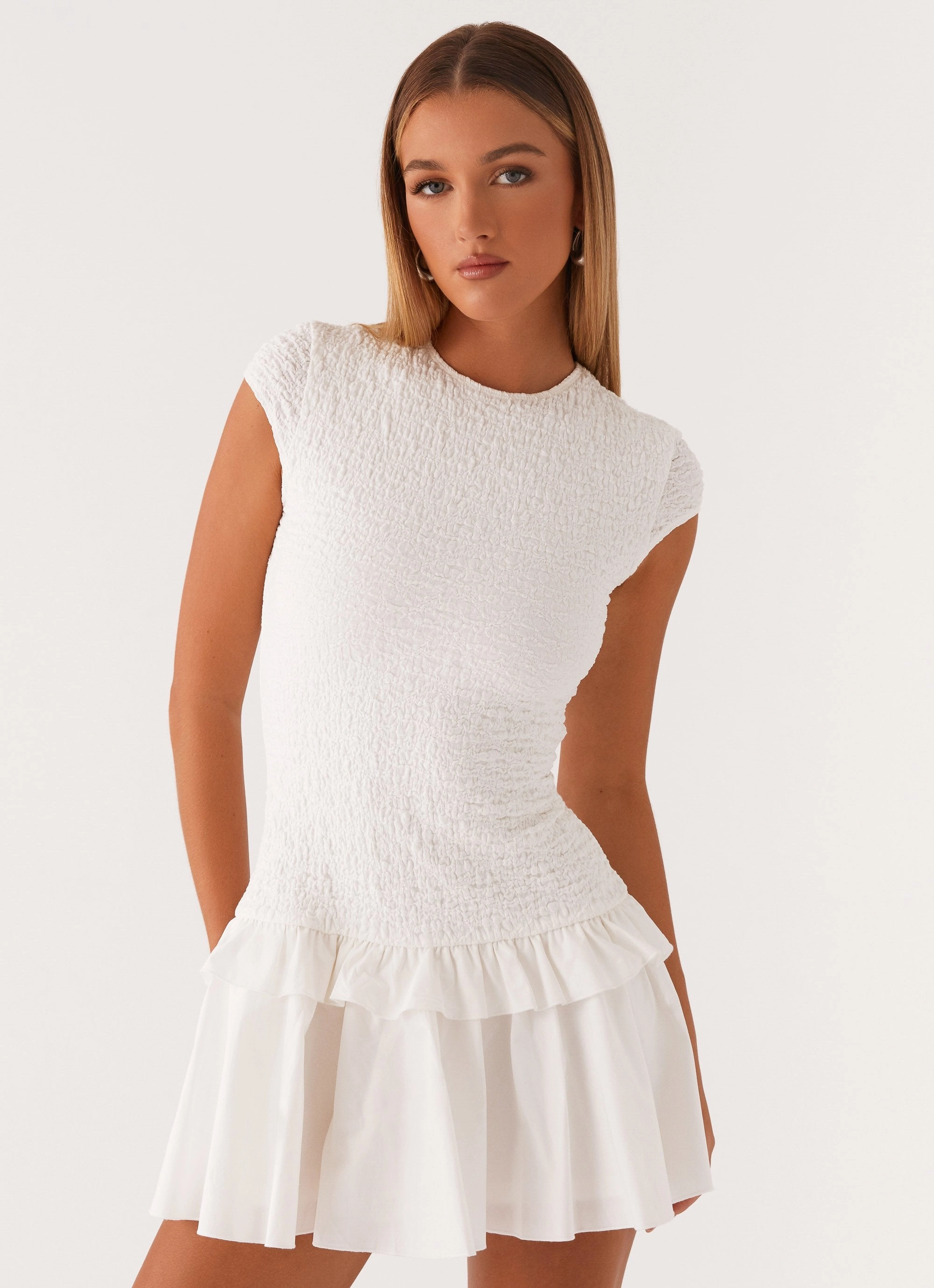 Festival Mood Travel-Essential Hopeless Romantic Mini Dress - White