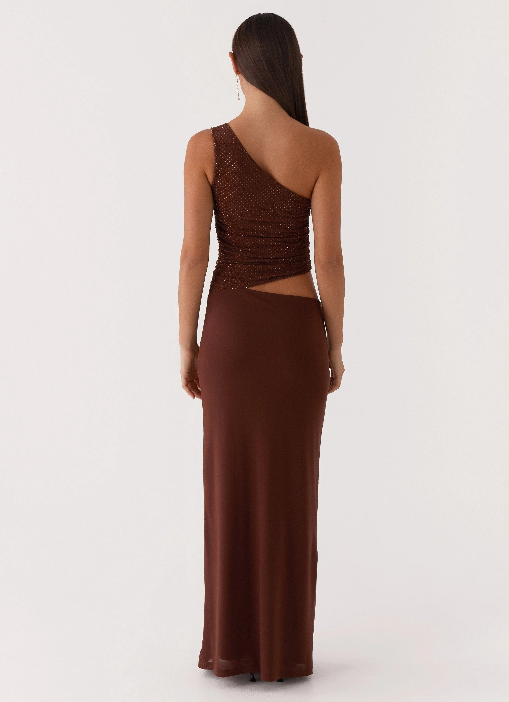 Clean Mood Seranella Sequin One Shoulder Maxi Dress - Chocolate