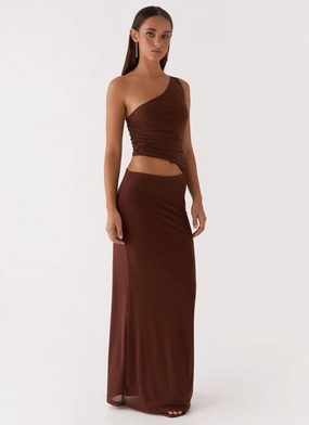 Seranella Sequin One Shoulder Maxi Dress - Chocolate Trendy And Comfortable Smocked-Detail