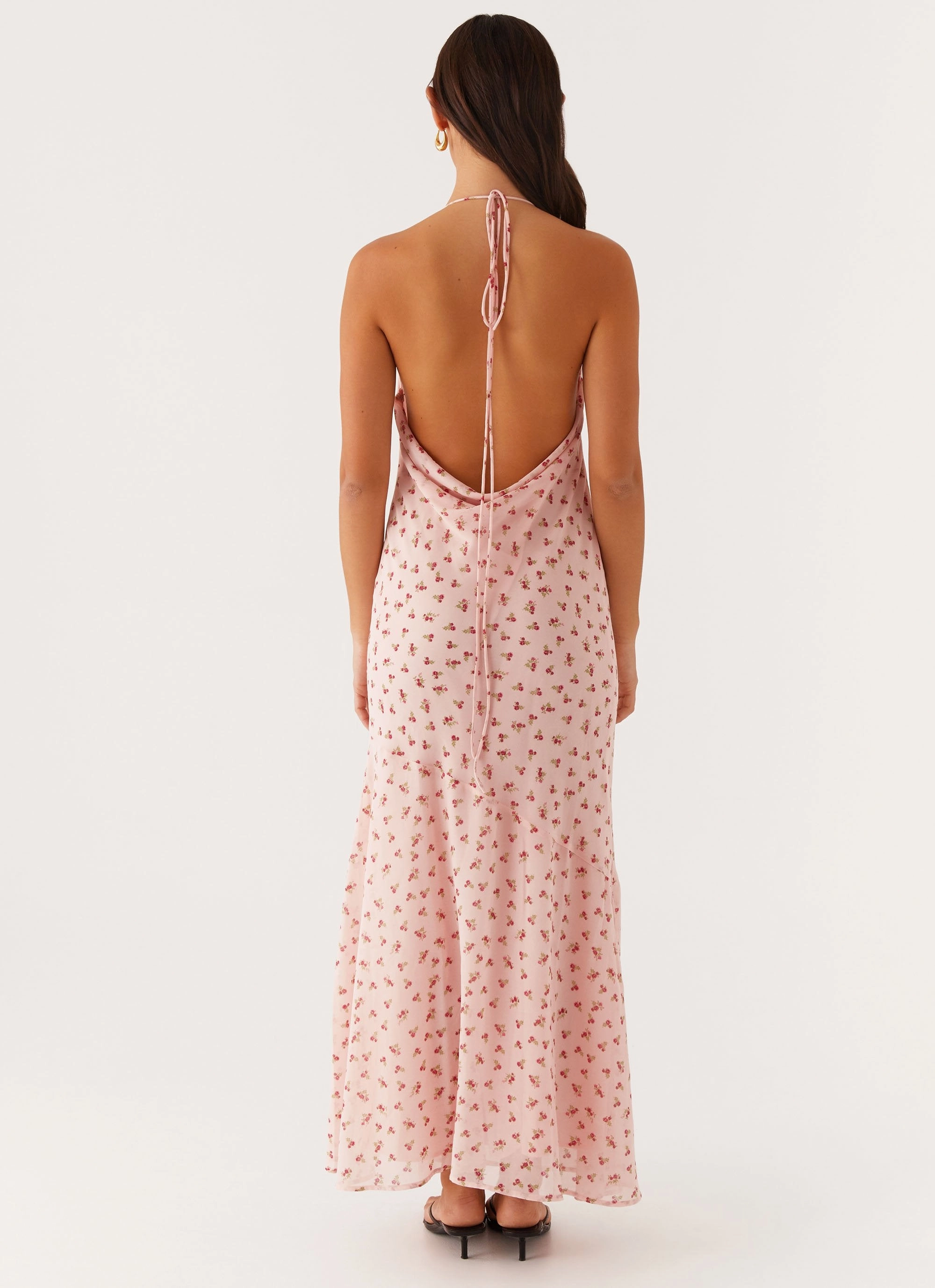 Alianna Cowl Neck Mesh Maxi Dress - Pink Flower Elegant Layering
