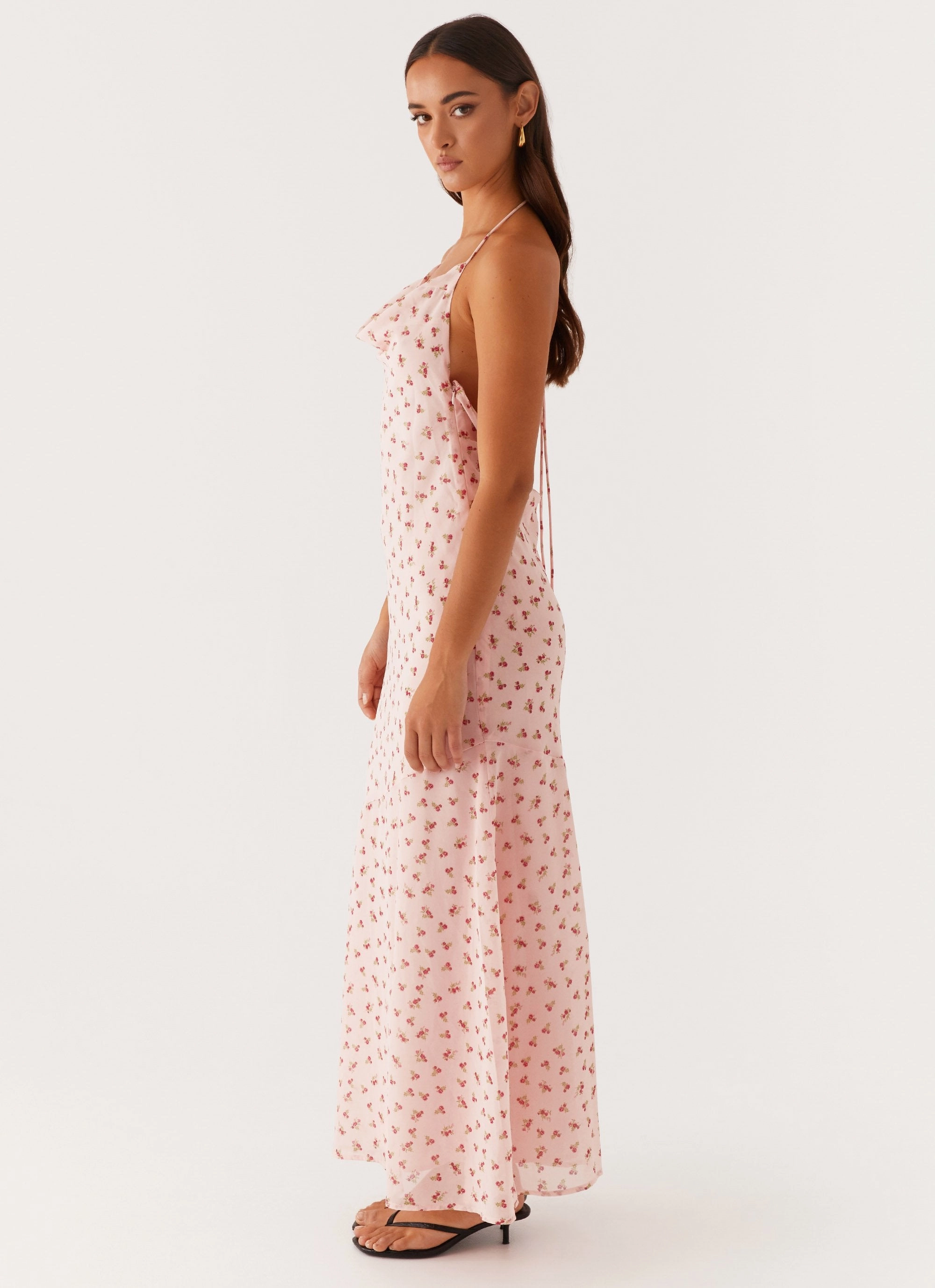 Smart Fit Comfortable Fashion Alianna Cowl Neck Mesh Maxi Dress - Pink Flower