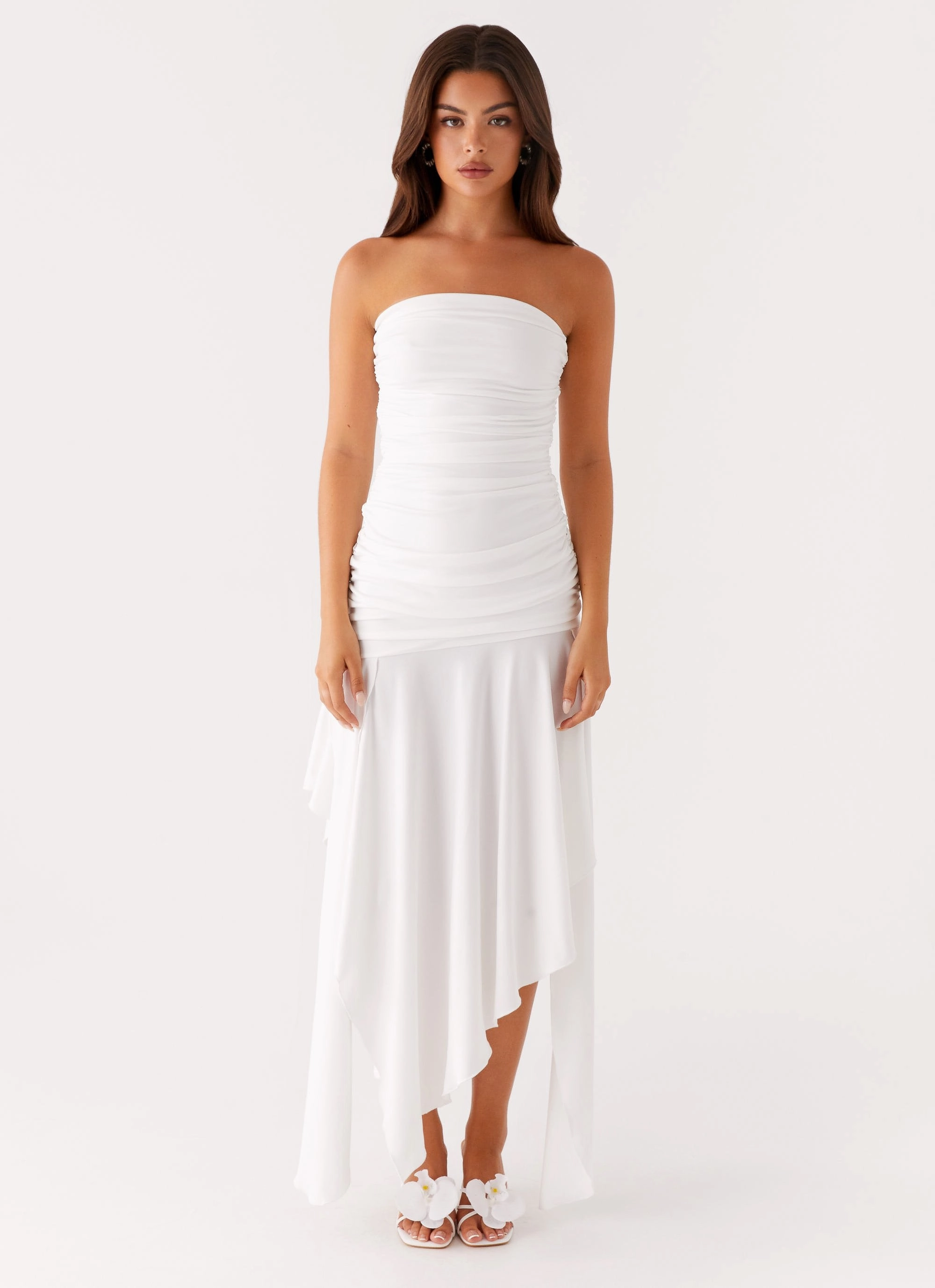 Ora Strapless Maxi Dress - White Cute Glow