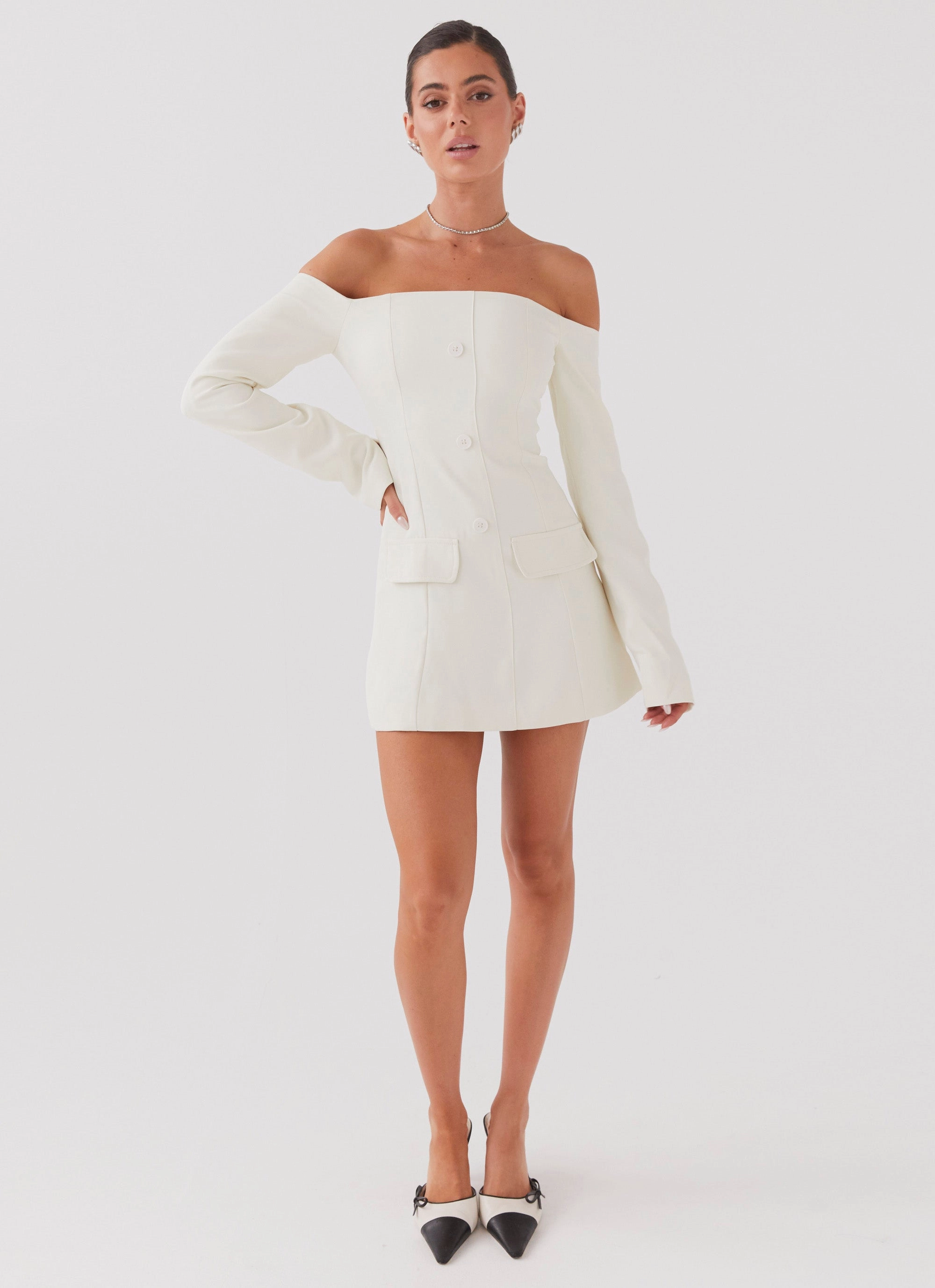 Daily Option Dominique Blazer Mini Dress - Ivory