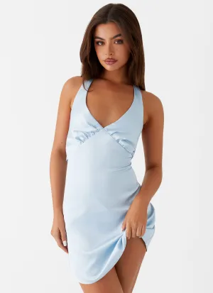 Smooth Feel Heavy Hearted Mini Dress - Blue Solid Hue Heavy Hearted Mini Dress - Blue