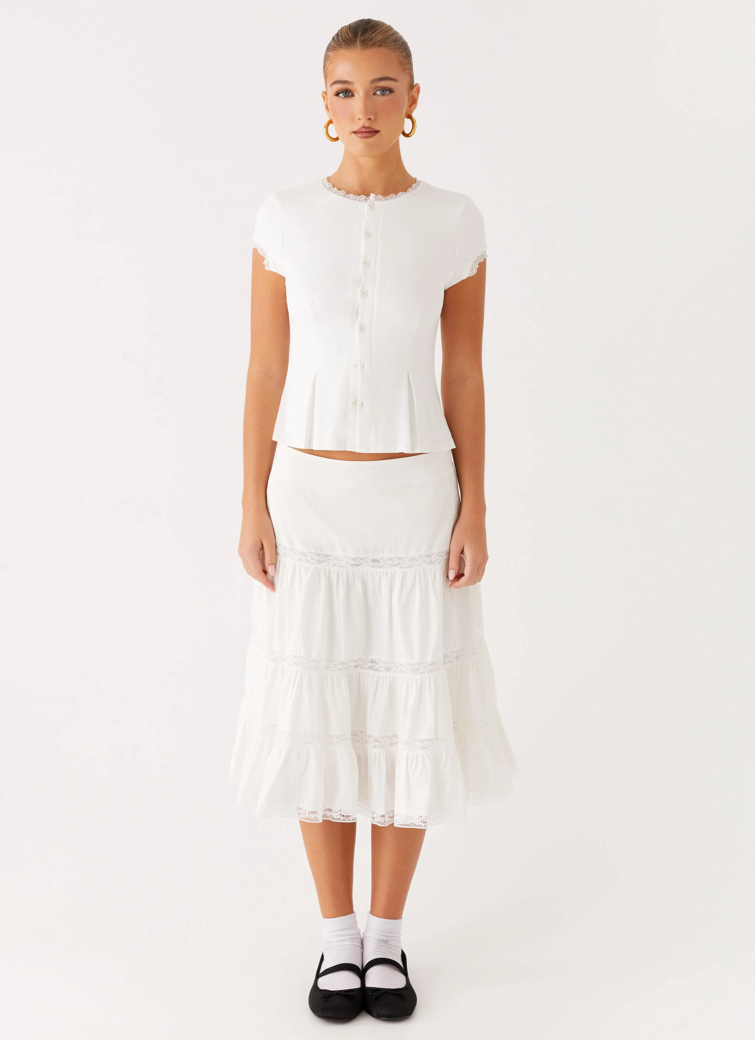 Good Vibes Midi Skirt - White Chic Fit