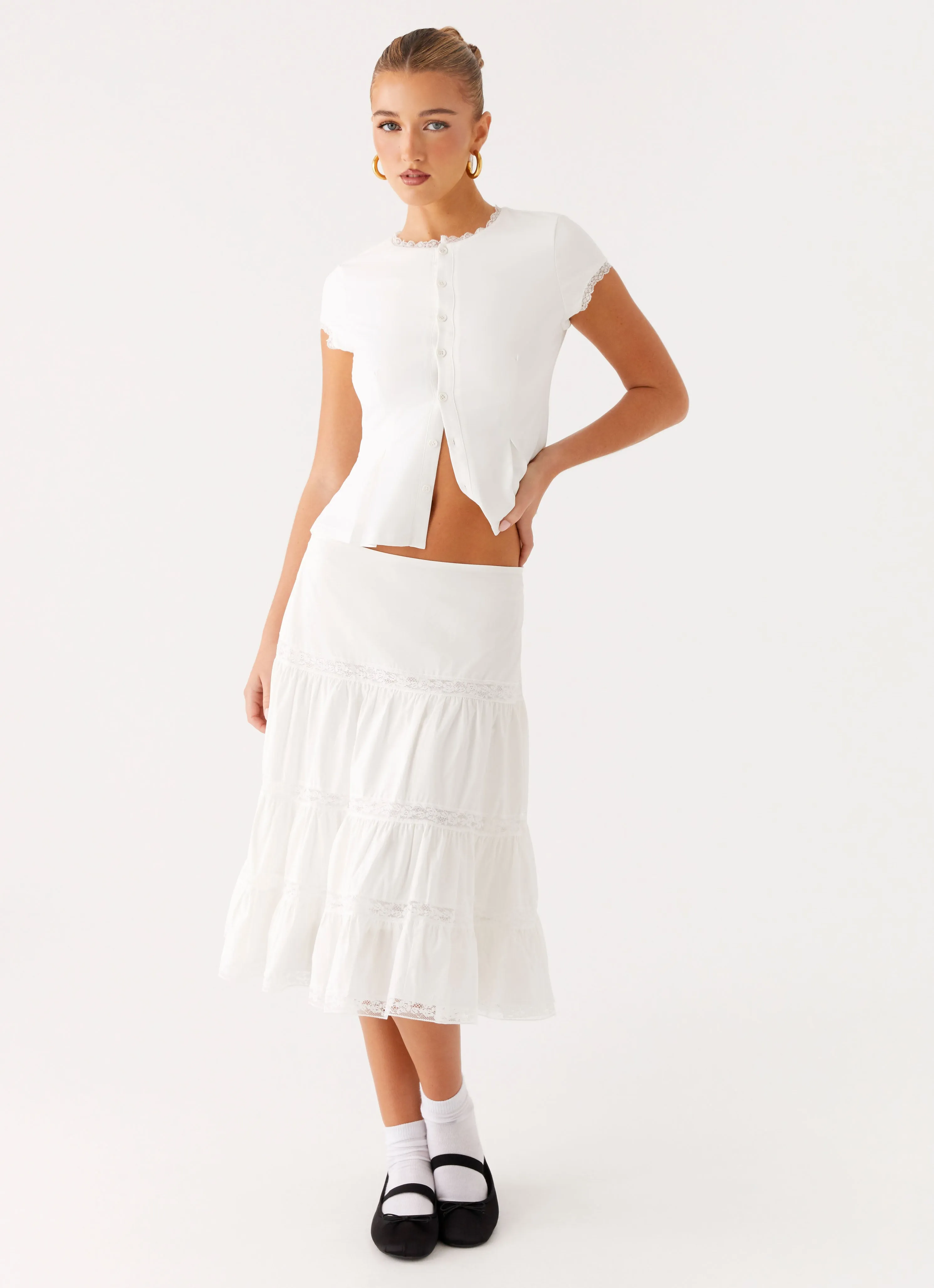 Good Vibes Midi Skirt - White Modest Wear Mini length