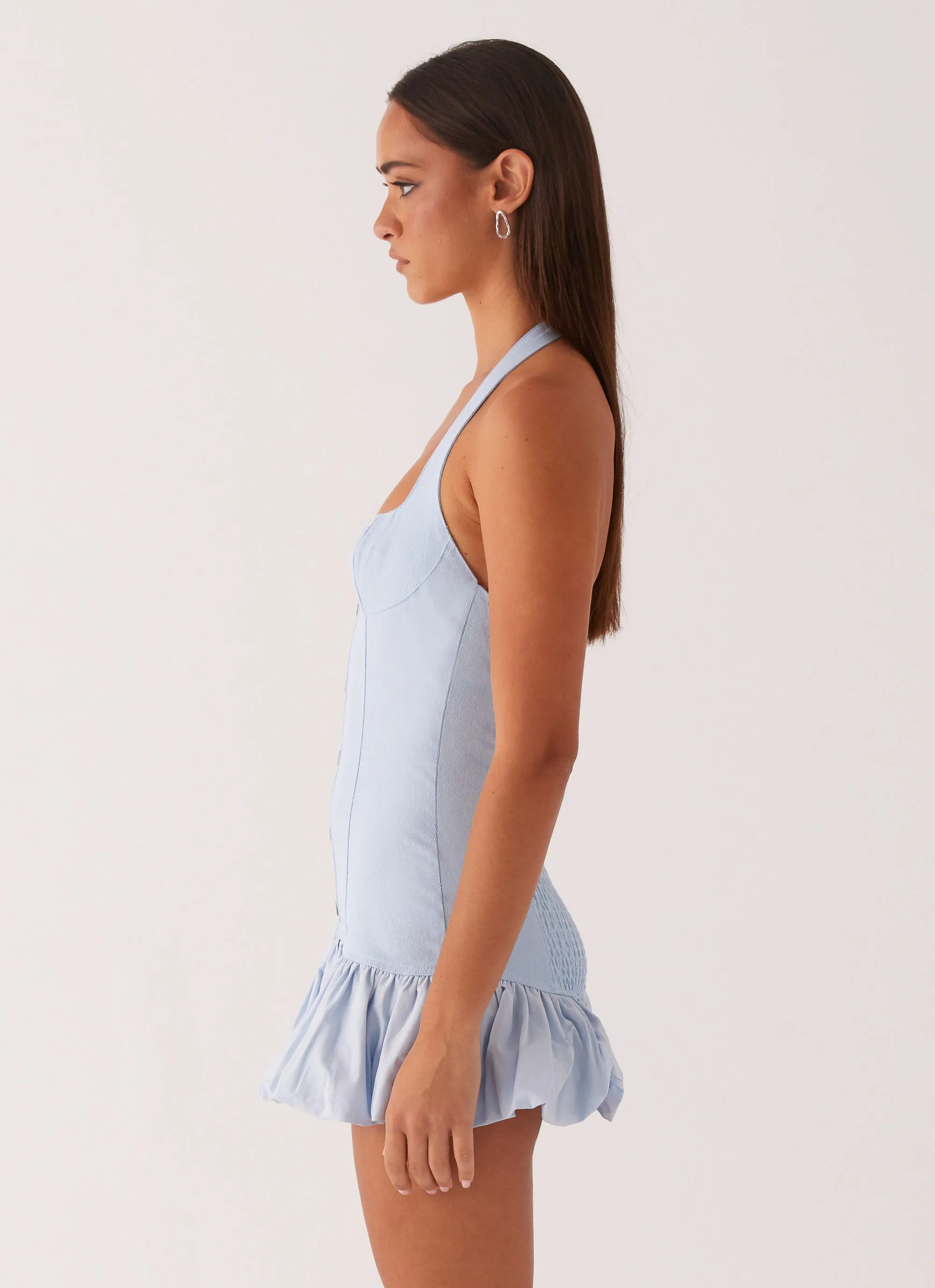 Georgina Denim Mini Dress - Light Blue Tagless Design