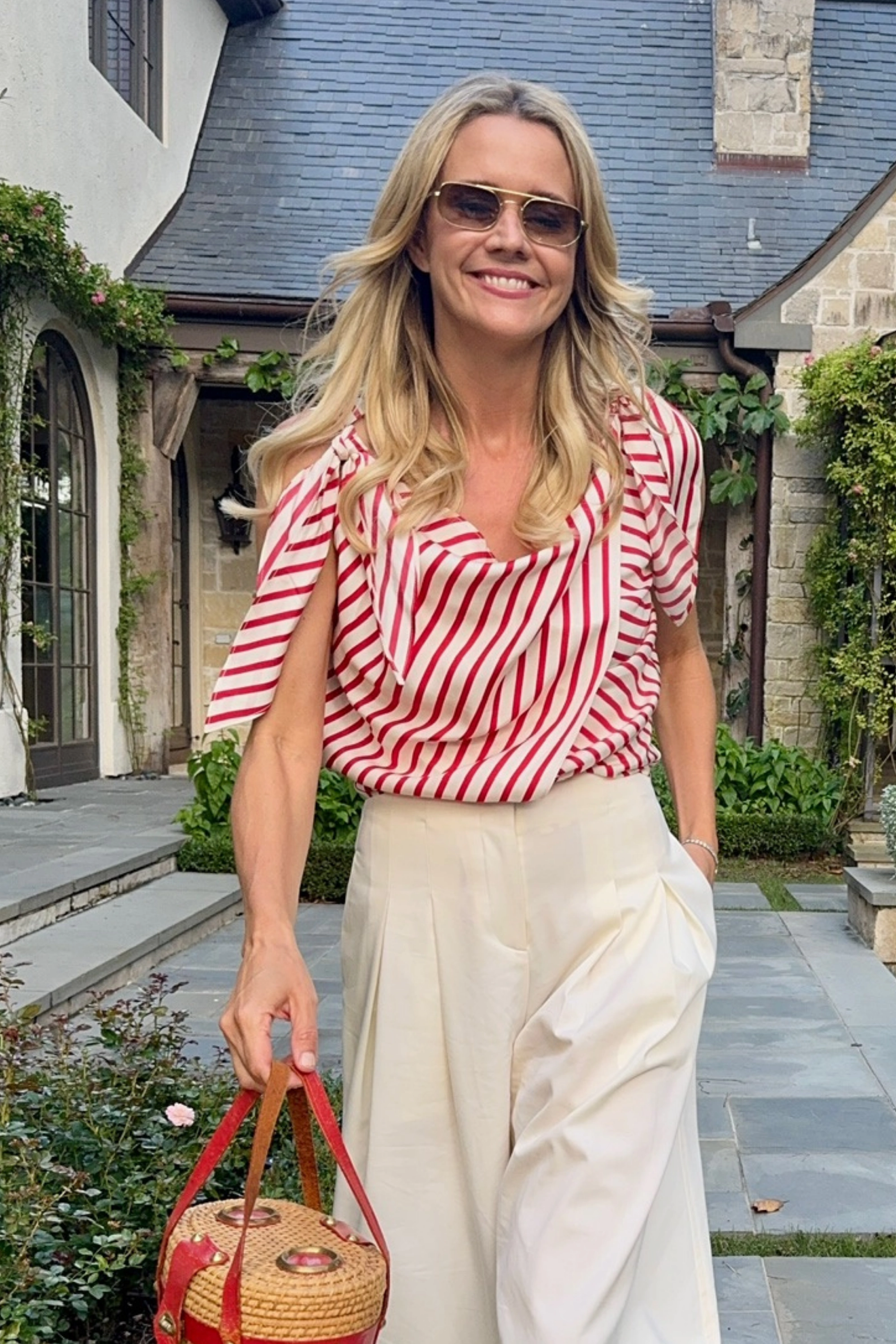 MASON'S DAUGHTER | Lily Scarf Top, Red & White Silk Twill Stylish Fit