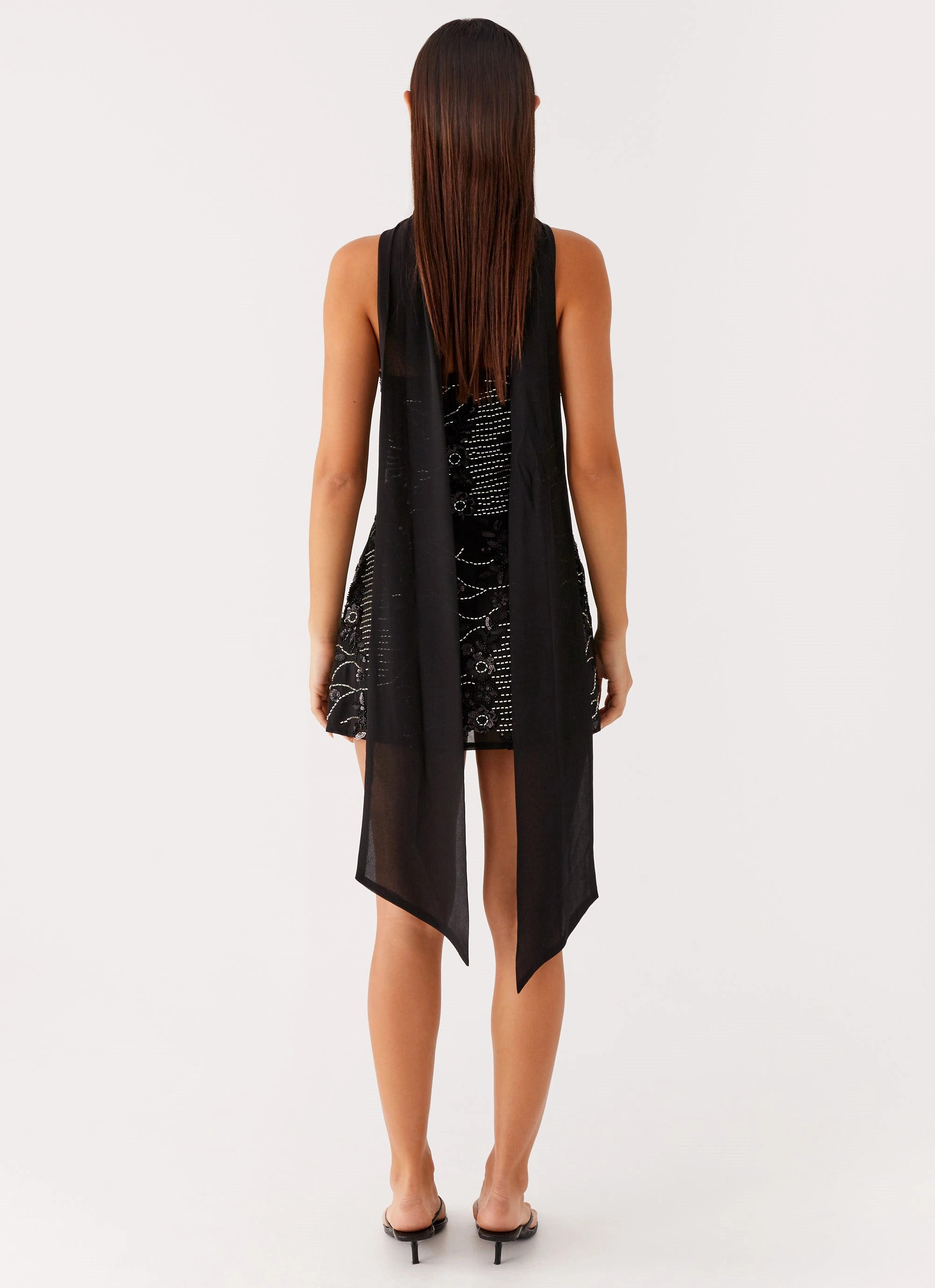 ZipClosure Contrast Stitch Detail Kiesha Strapless Scarf Mini Dress - Black