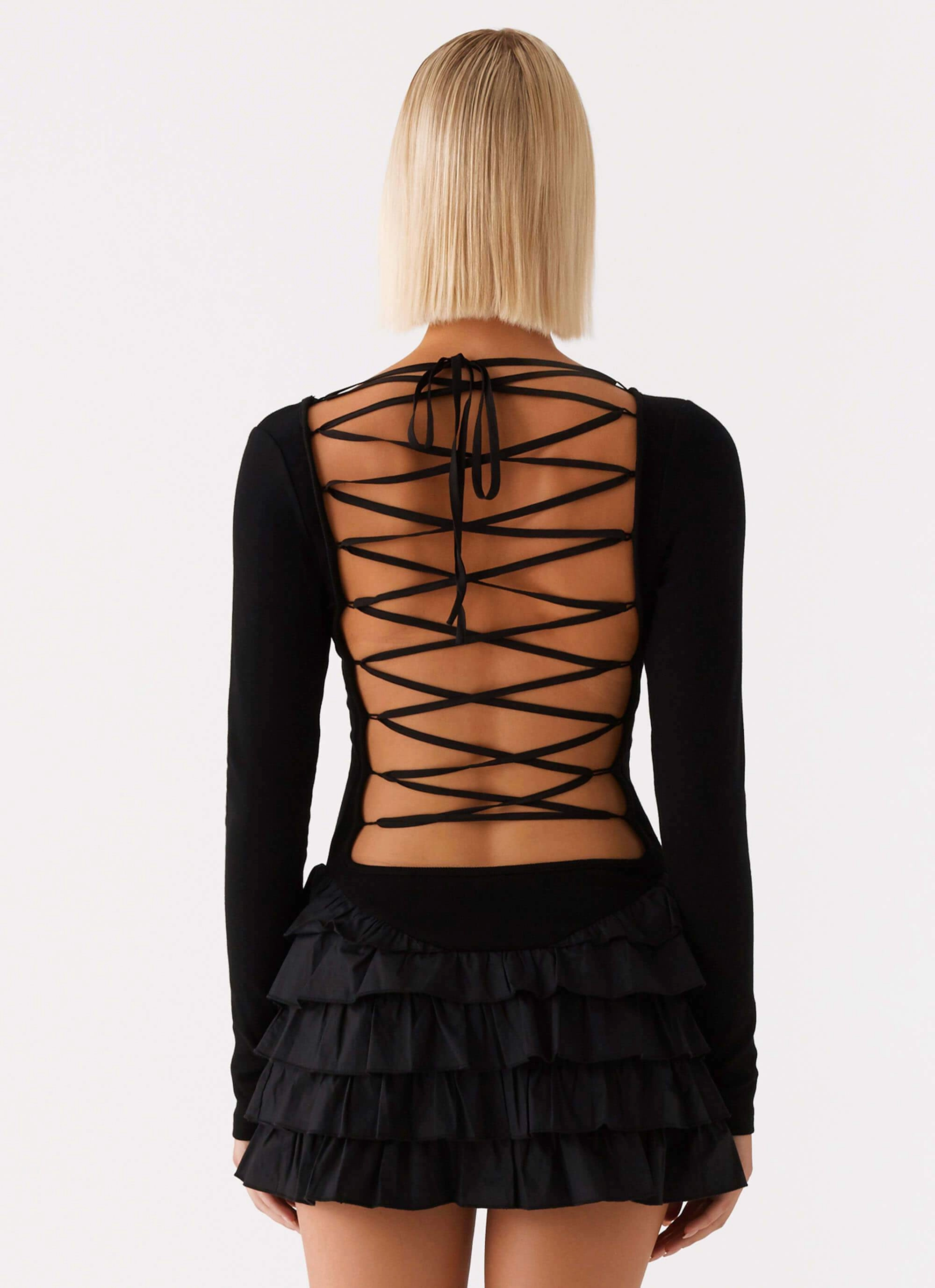 Moon Rising Long Sleeve Mini Dress - Black Vibrant Spirit Layer Ready