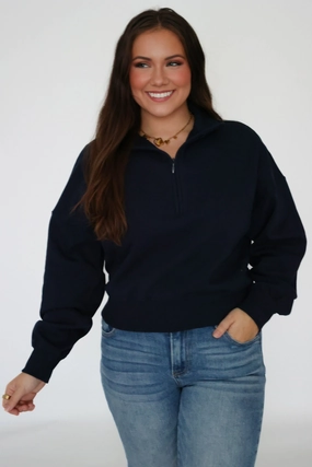 AntiPilling Surface Sporty Half Zip Sweatshirt- Navy