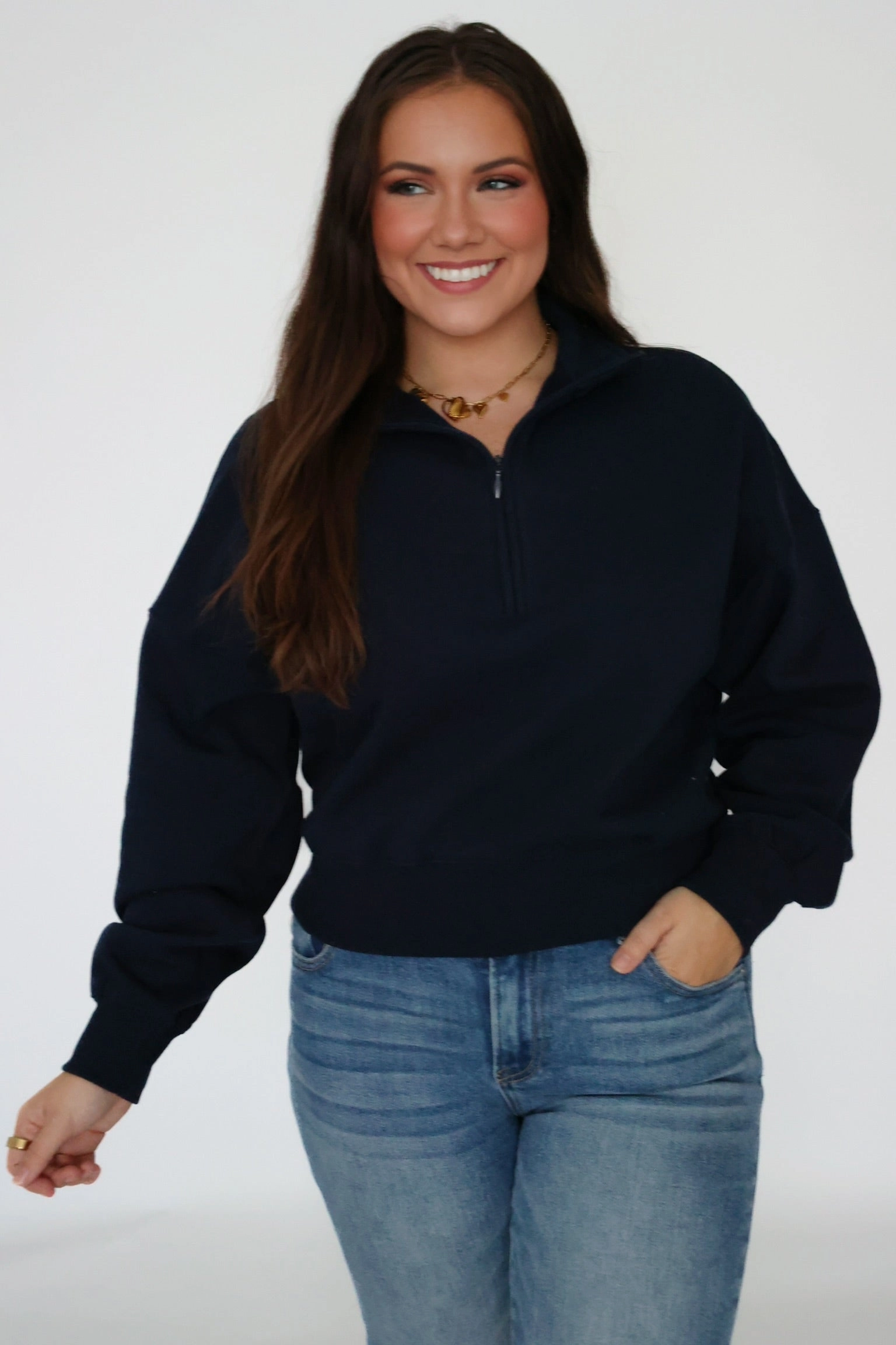 AntiPilling Surface Sporty Half Zip Sweatshirt- Navy