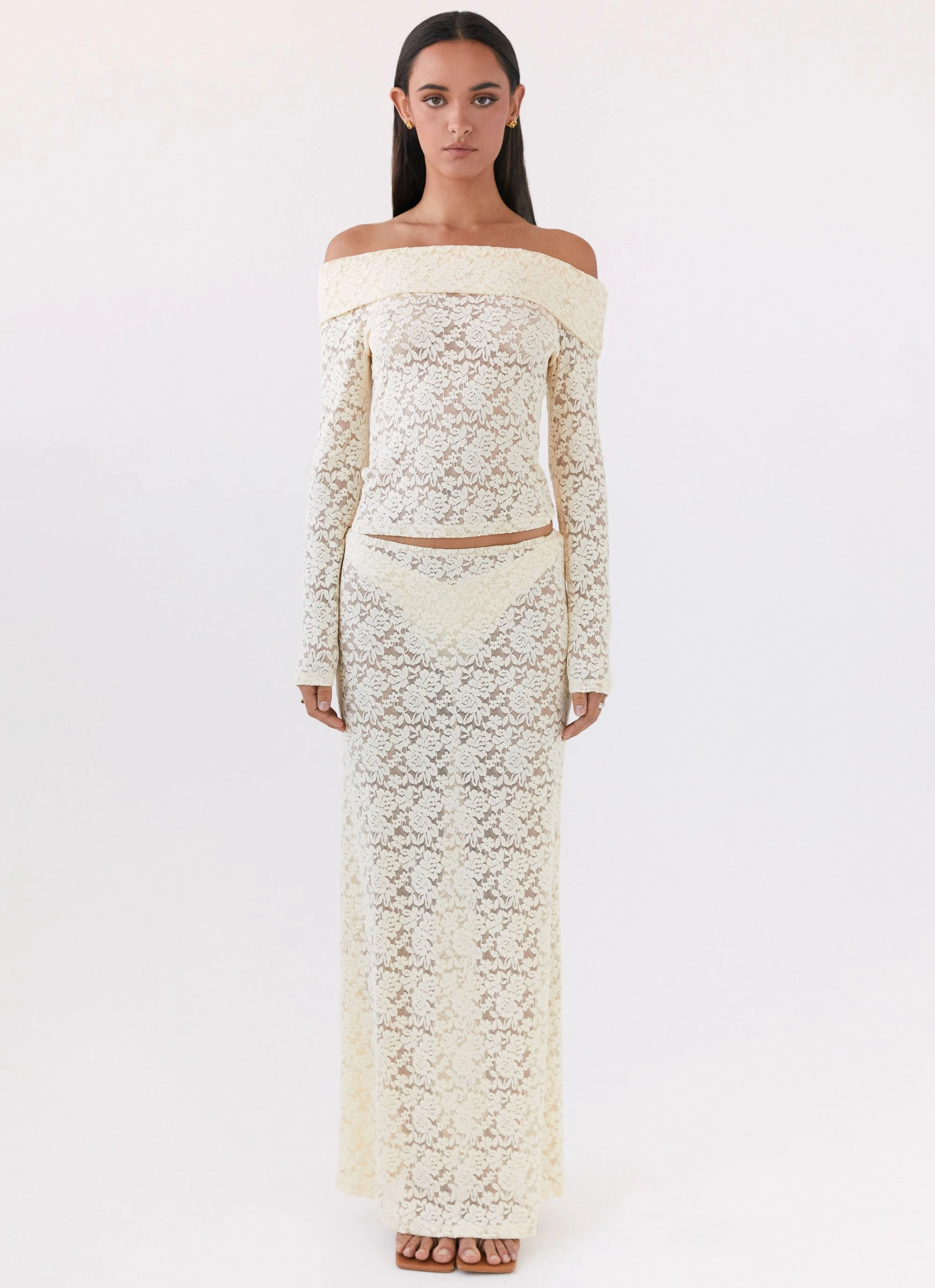 Eco friendly materials Summer Polo Zephyra Lace Long Sleeve Top - Natural