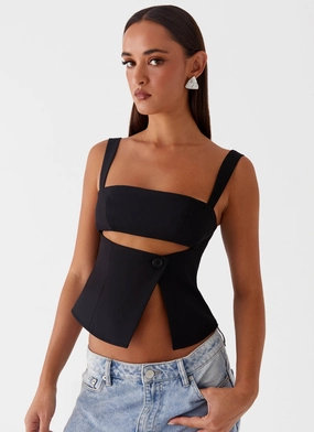 Low Profile Stitching Pia Cut Out Top - Black
