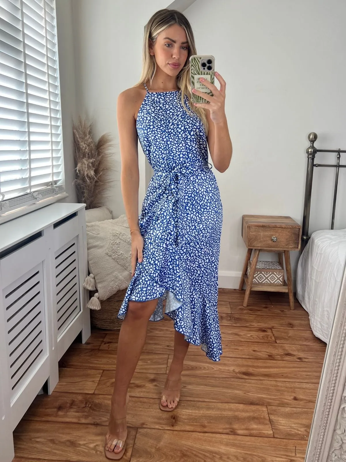 Ariana Halter Frill Dress / Blue Pebble french chic