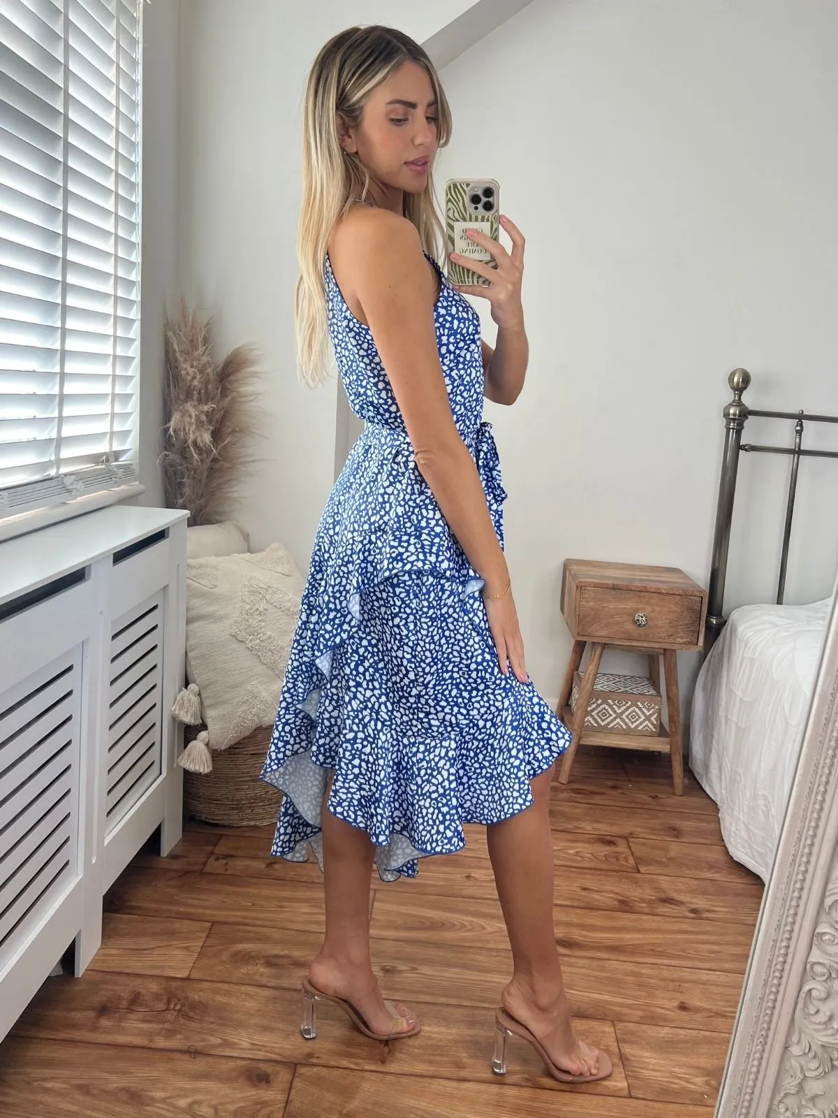 Travel-Style Chic Style Wear Ariana Halter Frill Dress / Blue Pebble