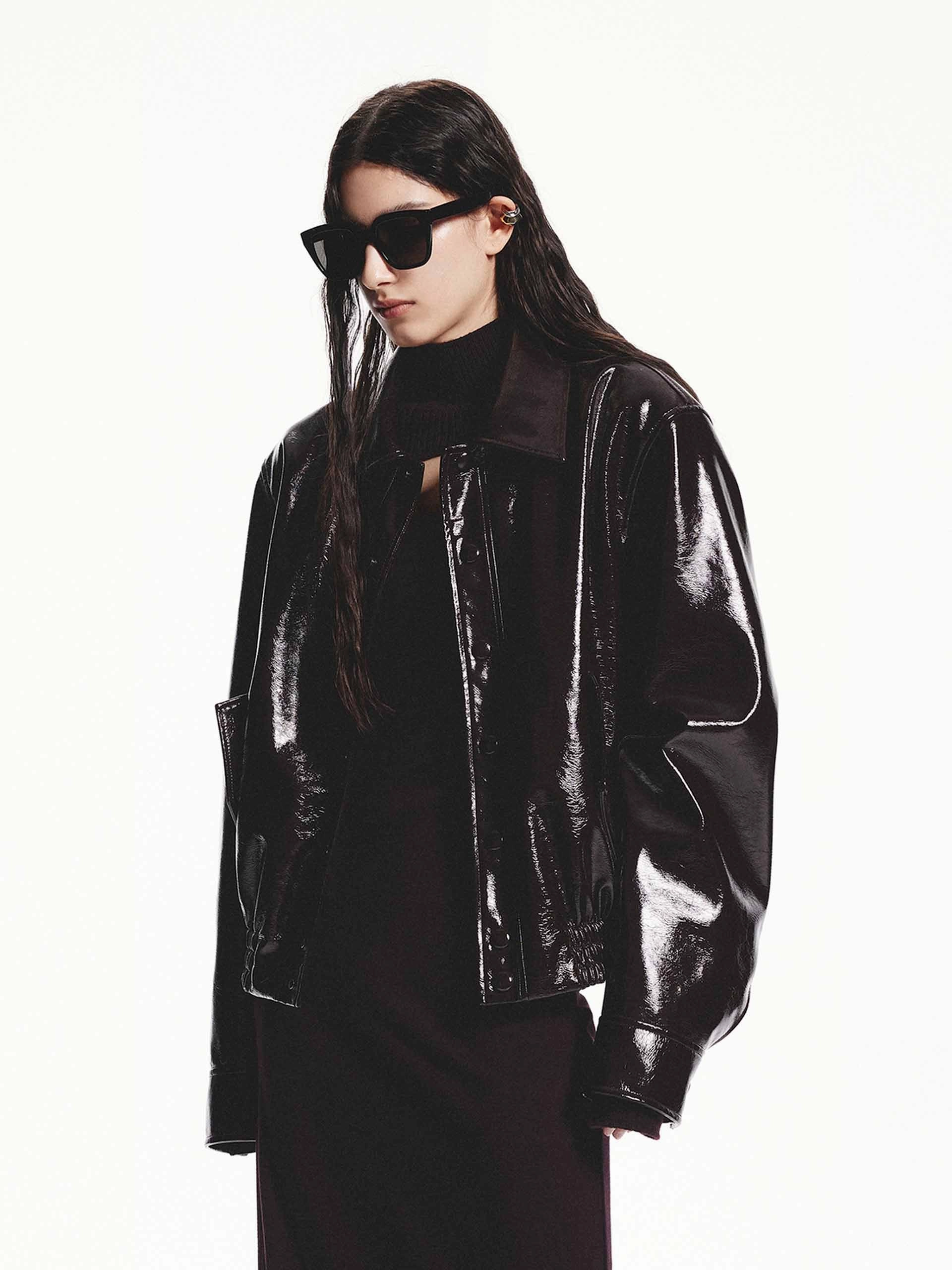 Snap Button Leather Jacket