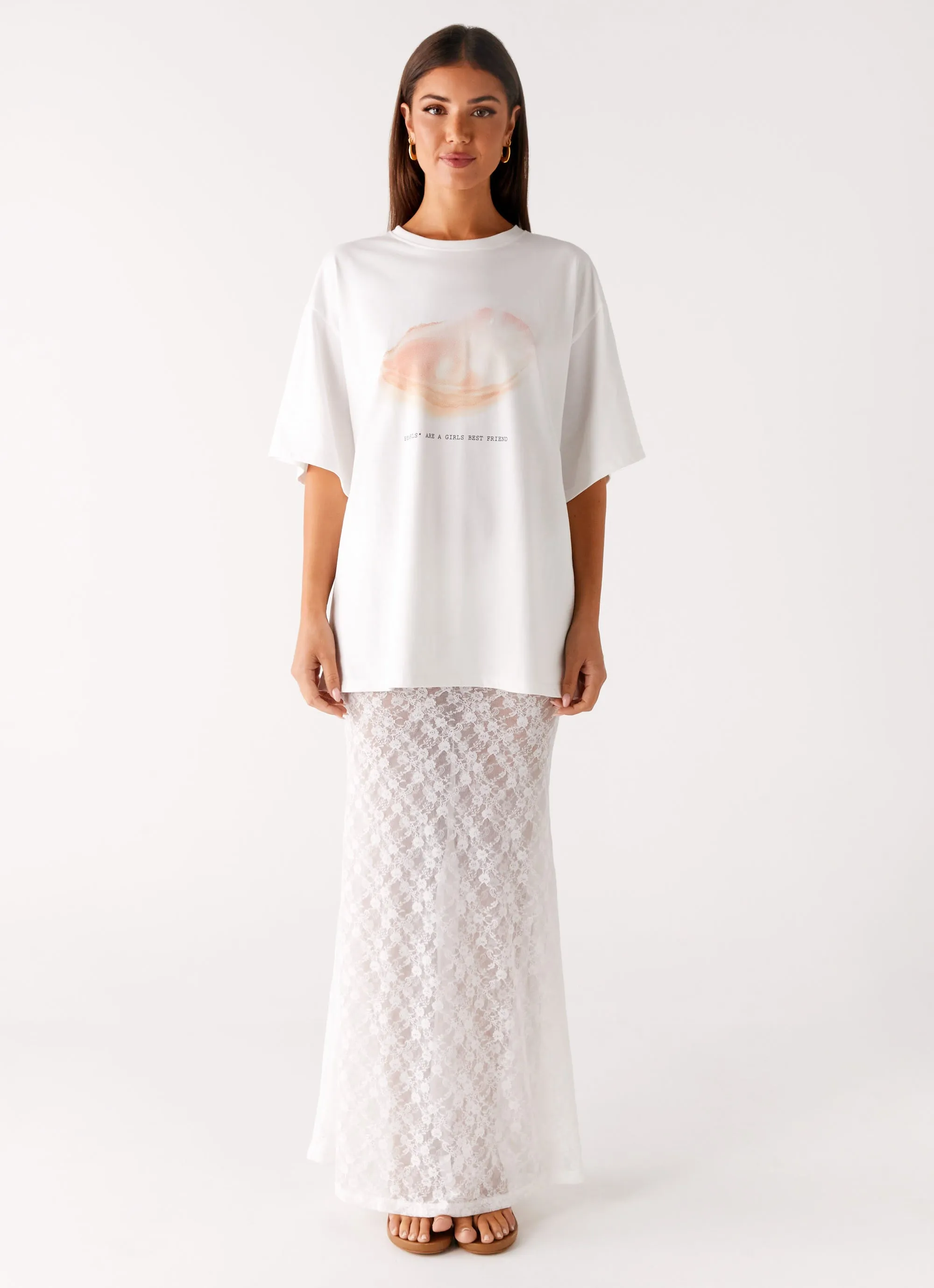 Relaxed Feel perforated design Jaz Lace Maxi Skirt - White