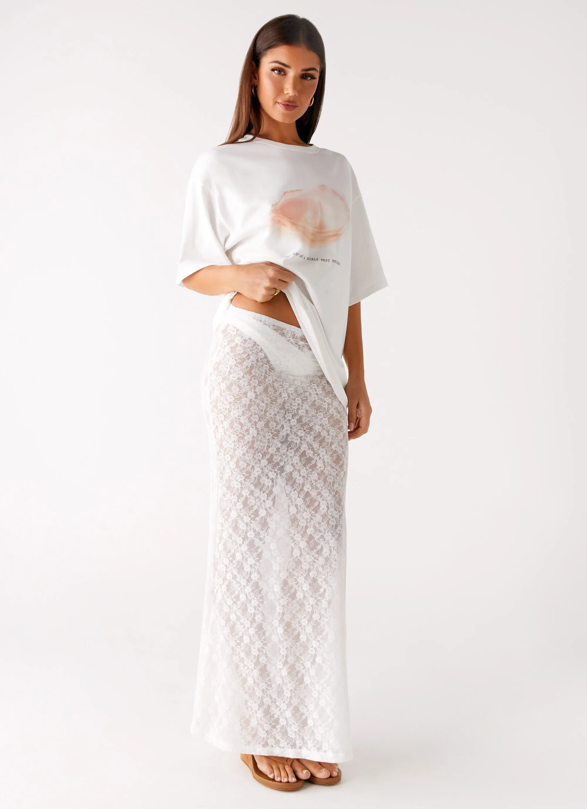 Jaz Lace Maxi Skirt - White Invisible Seams ruffle trim