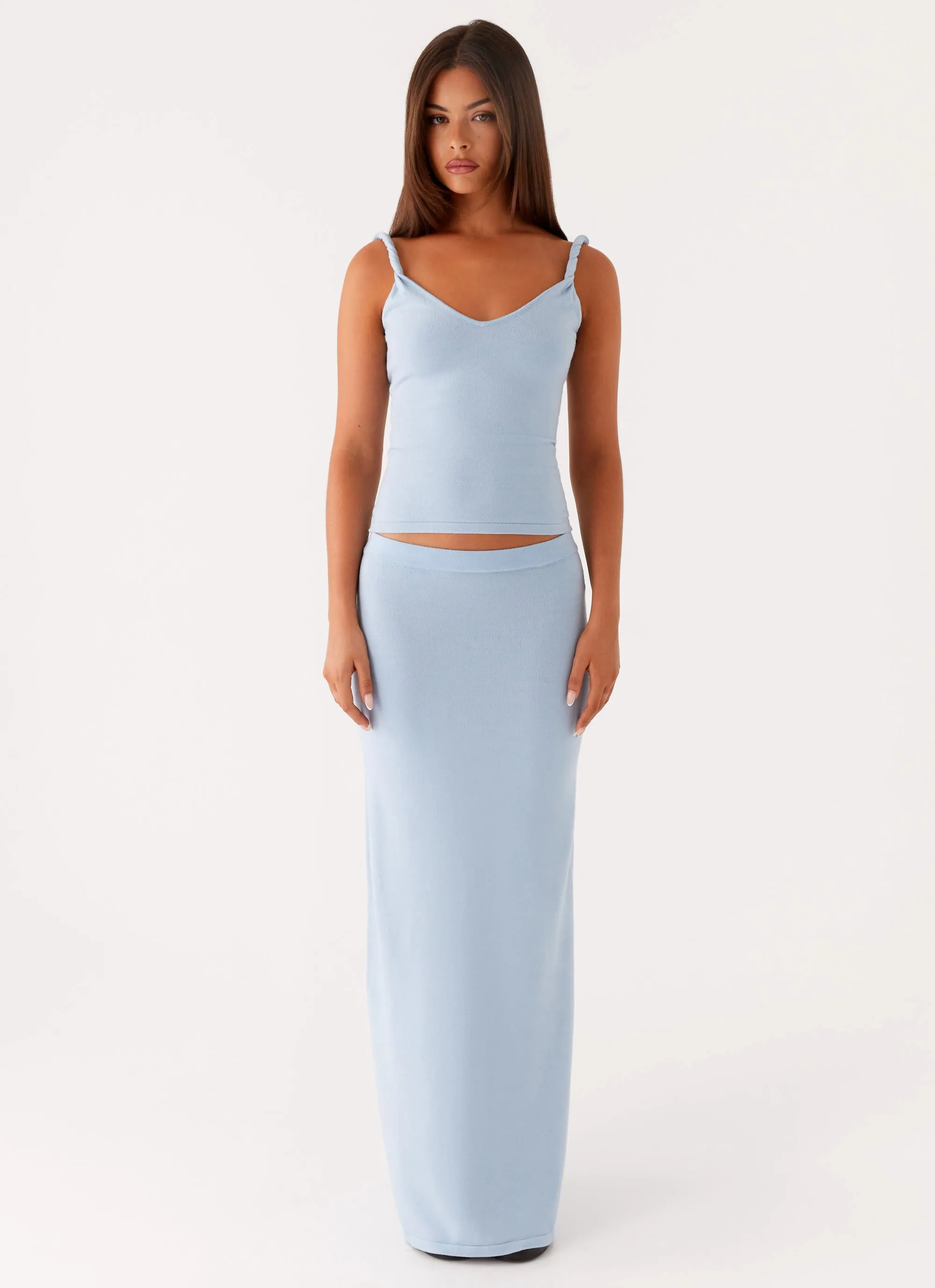 Minimal Vibes raw hem Anastasia Knit Maxi Skirt - Blue