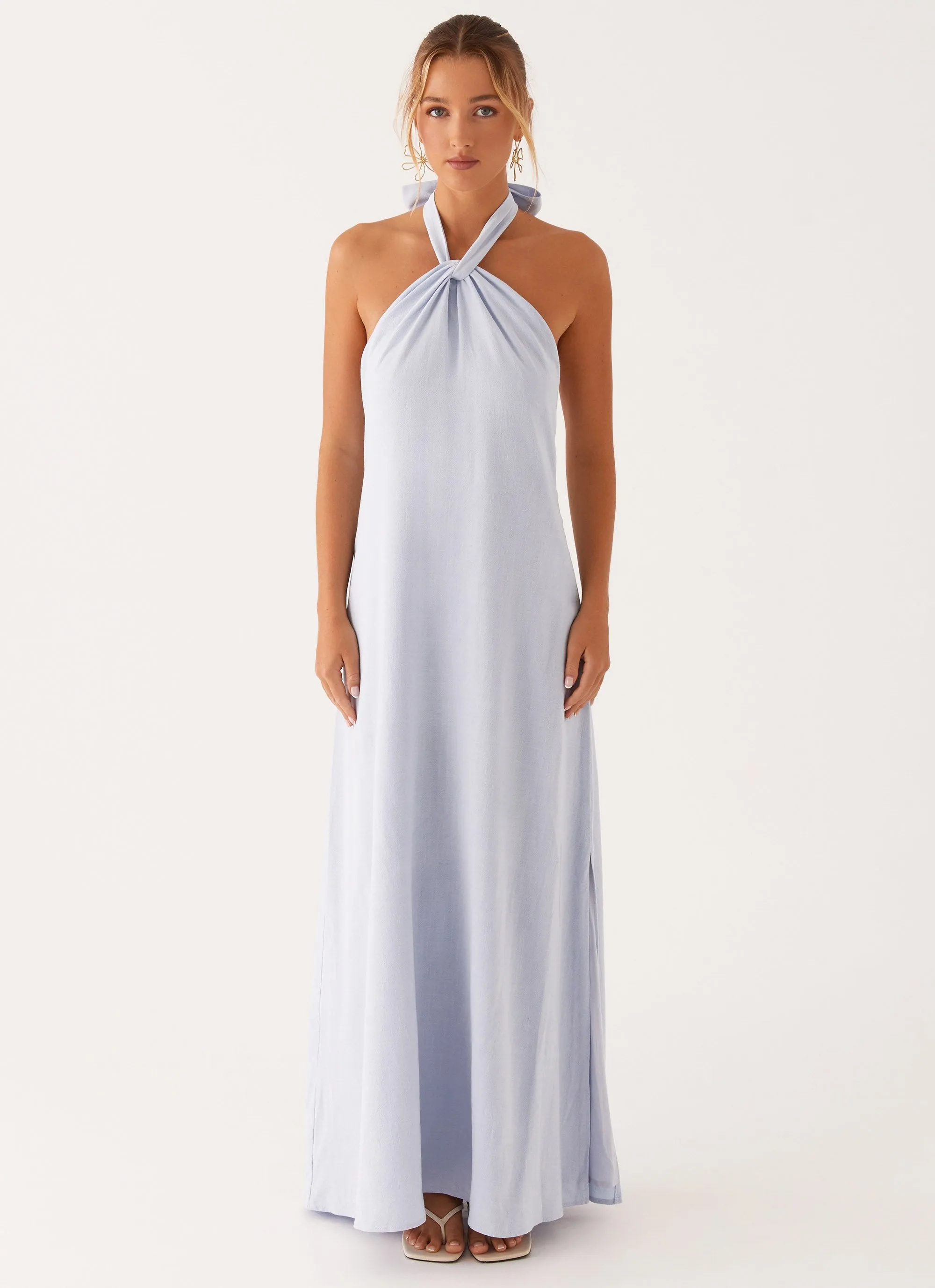 Long Sleeve Golden Child Linen Maxi Dress - Blue