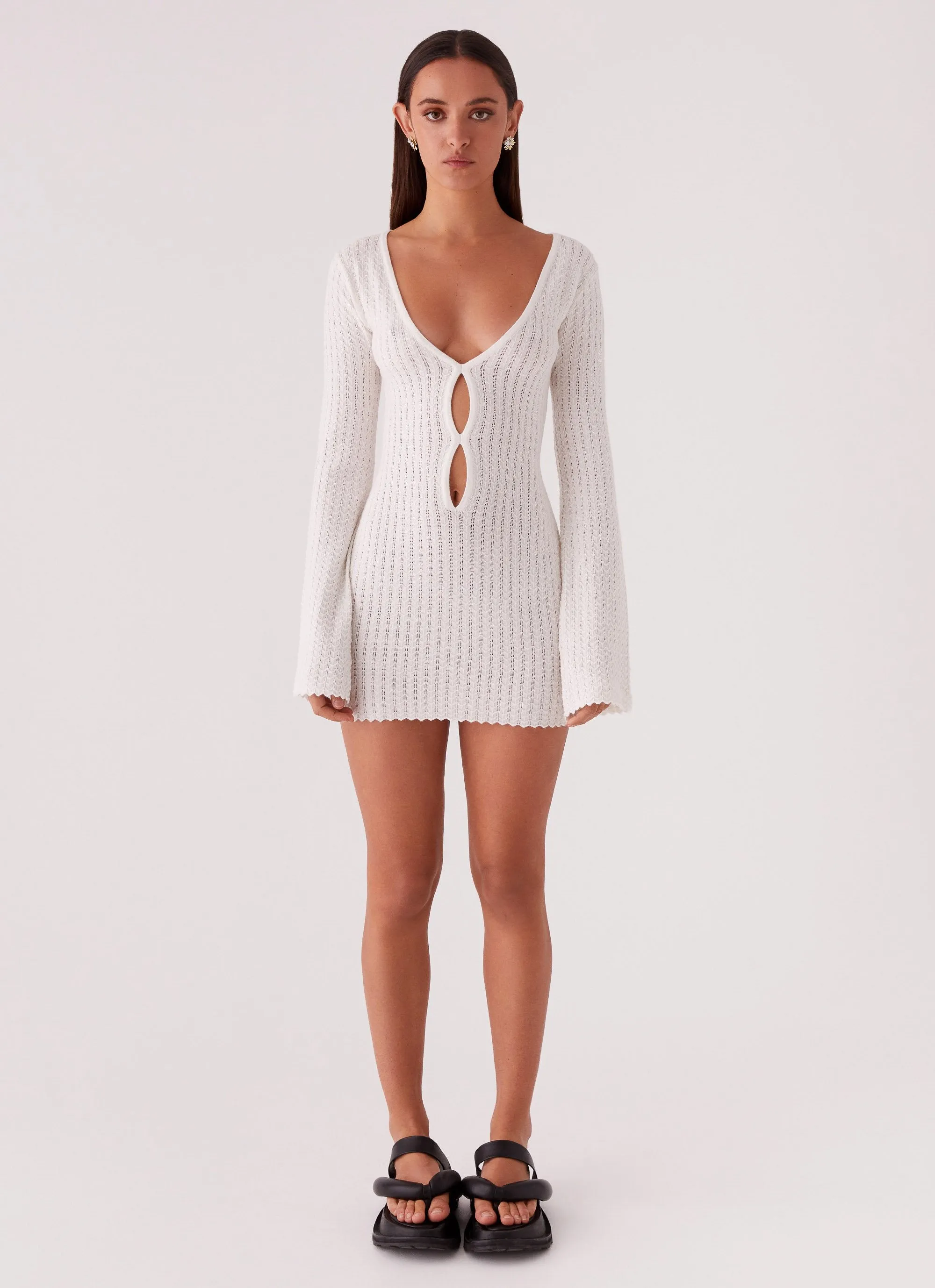 Sleeveless Cut Lavelle Knit Mini Dress - Ivory