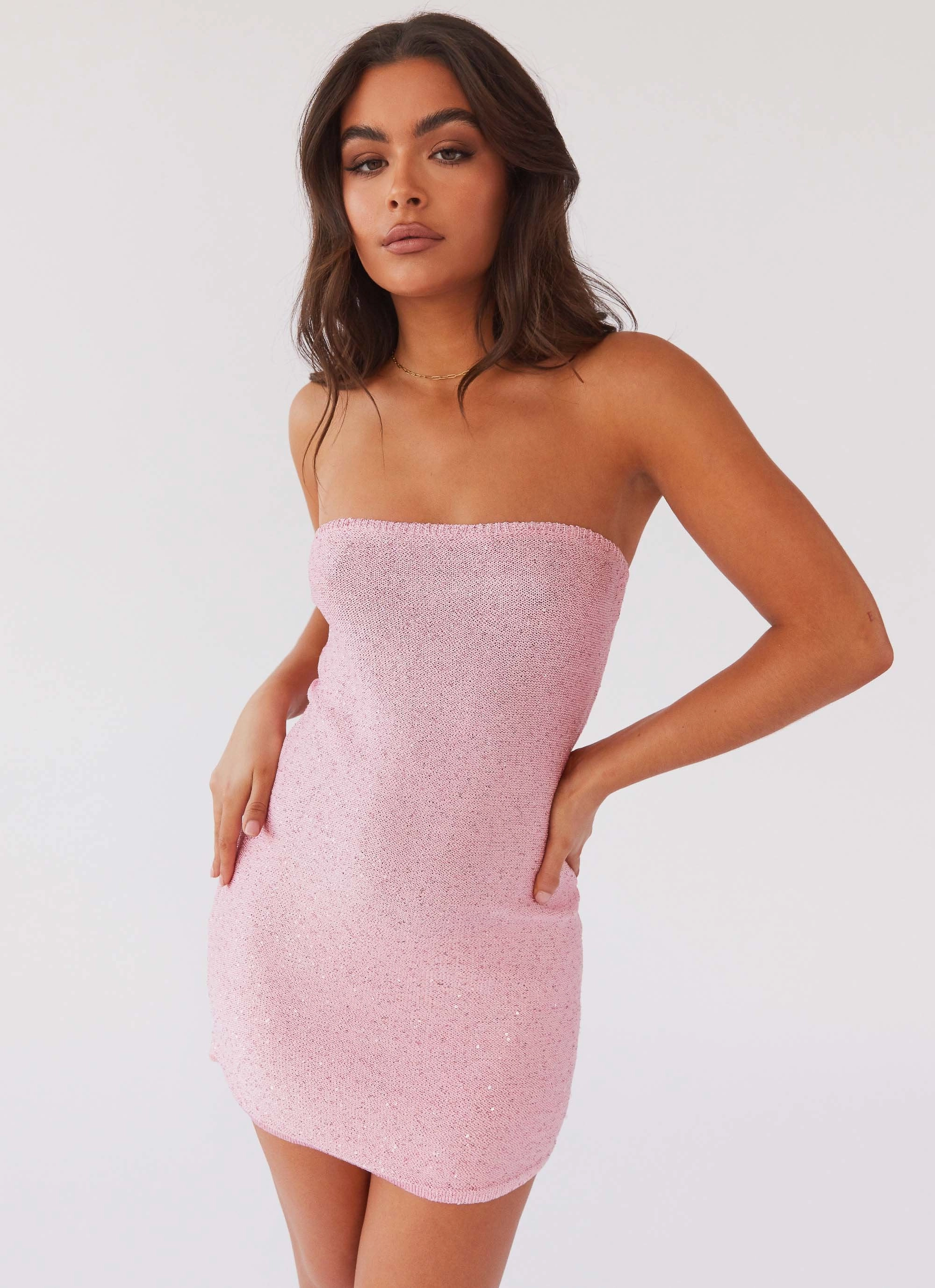 Flattering Shape Dance The Night Tube Knit Mini Dress - Pink Dusk