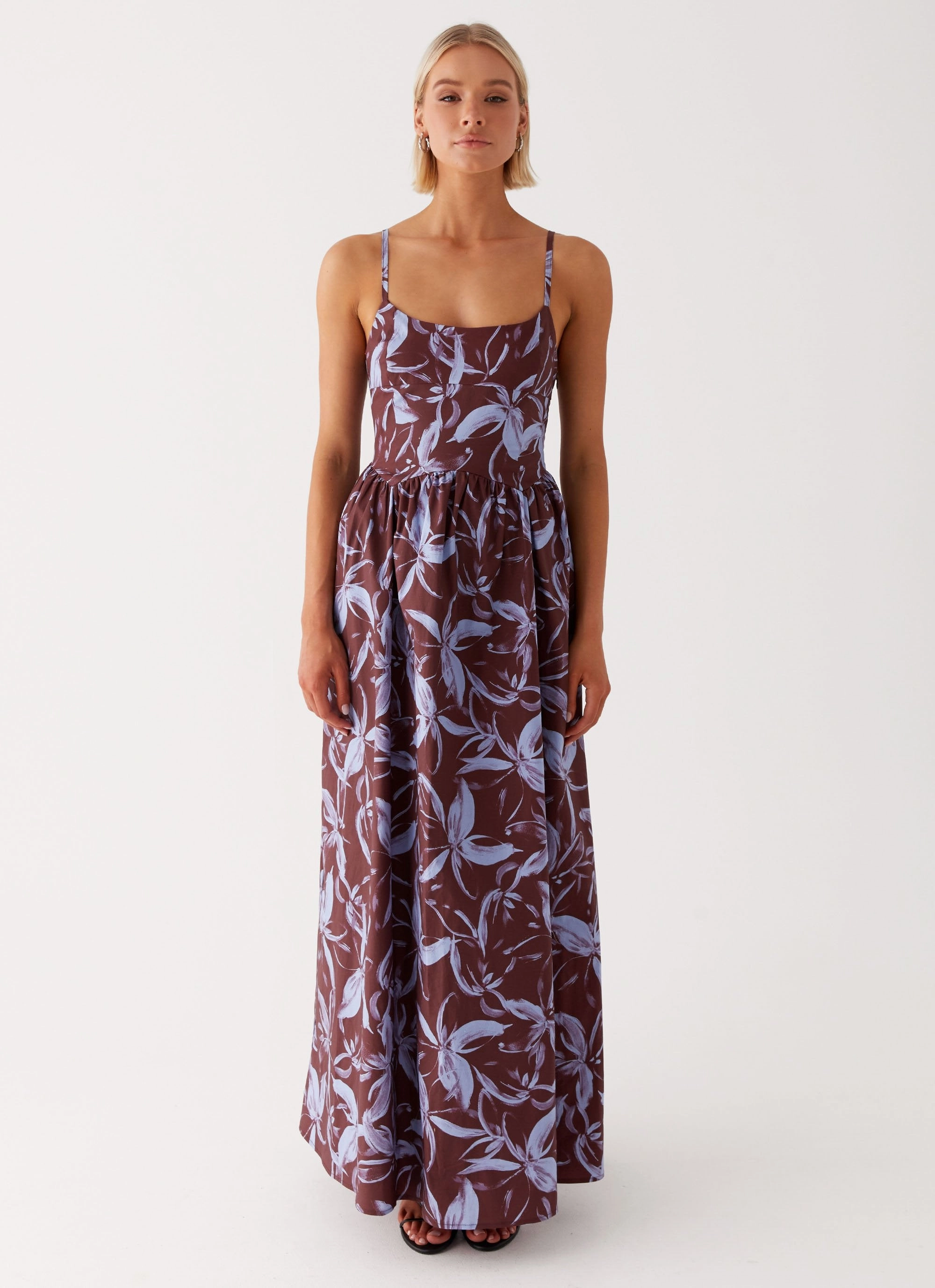 Tesoro Maxi Dress - Brown Purple Floral Polished Wear
