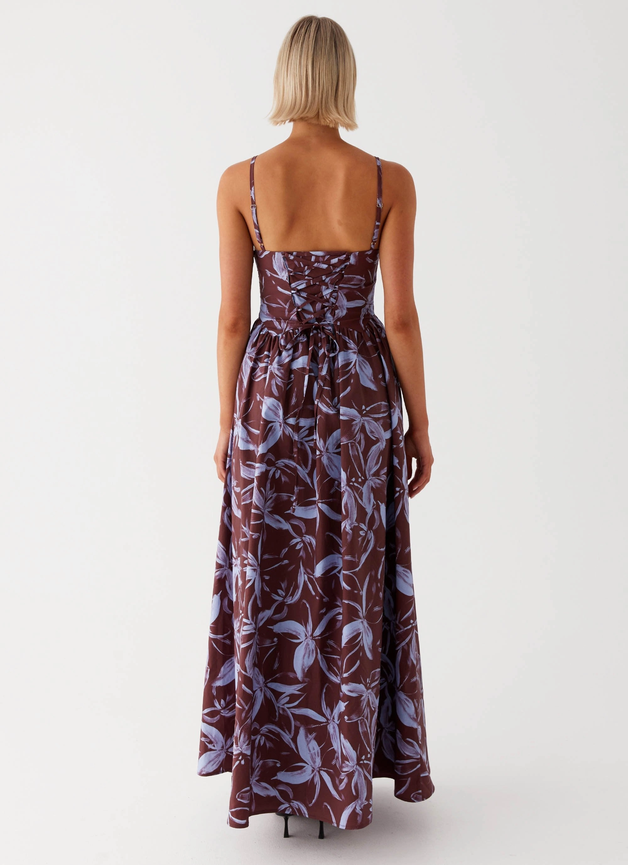 Tesoro Maxi Dress - Brown Purple Floral Refined fit Youthful Style