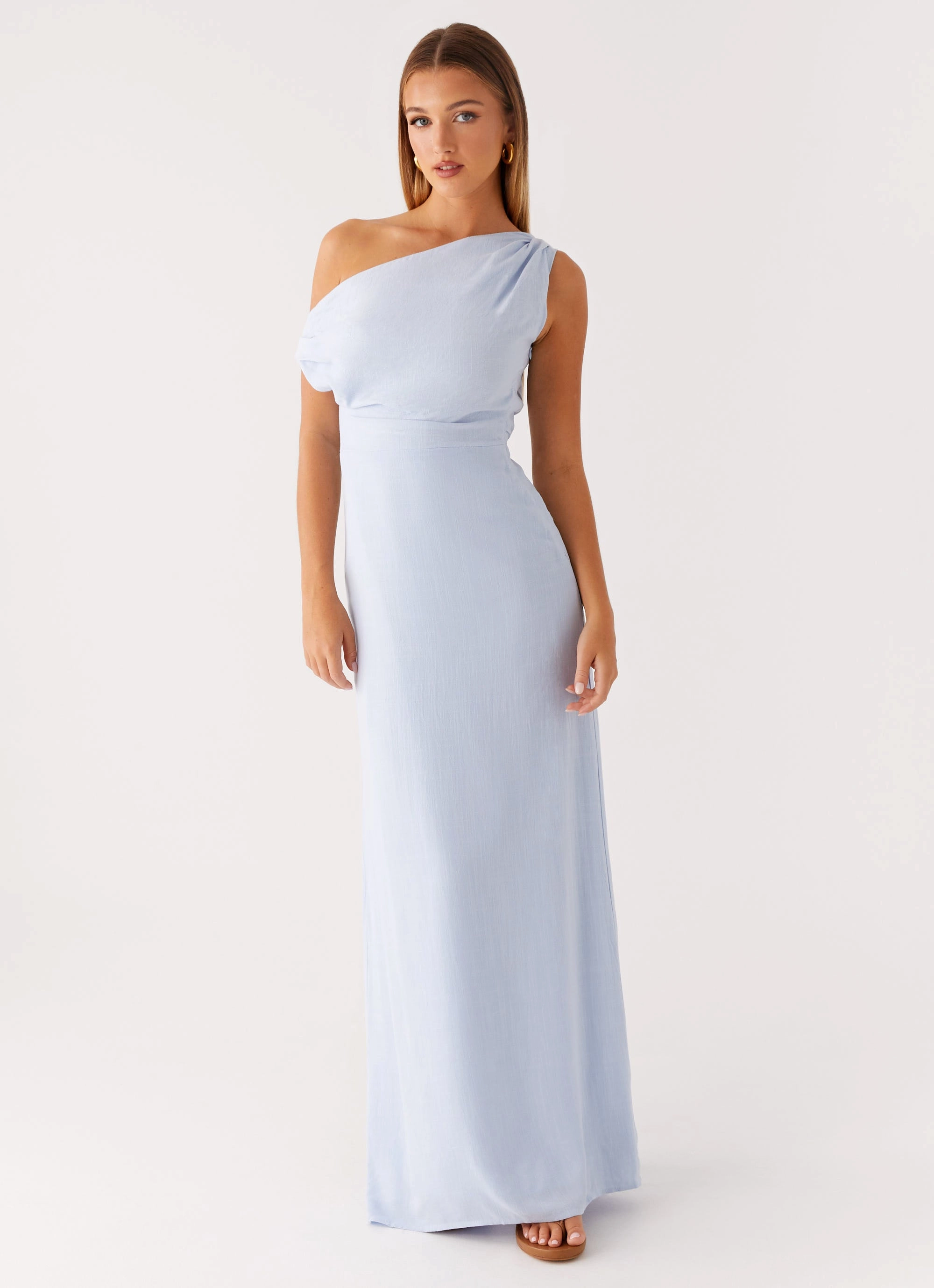 Polite Vibe Sophisticated Fit Lady Love Linen Maxi Dress - Blue
