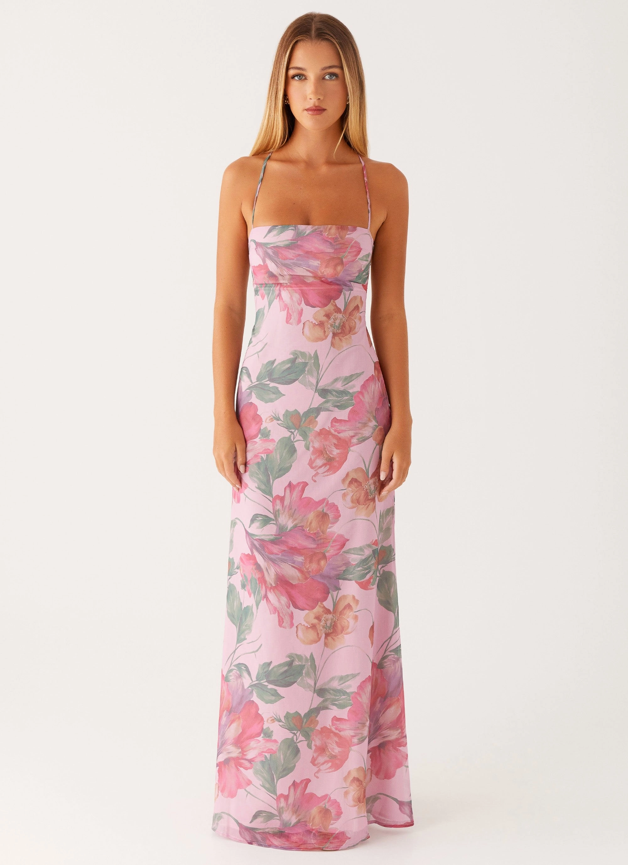 Peggy Maxi Dress - Pink Floral Soft Silhouette Non-Iron