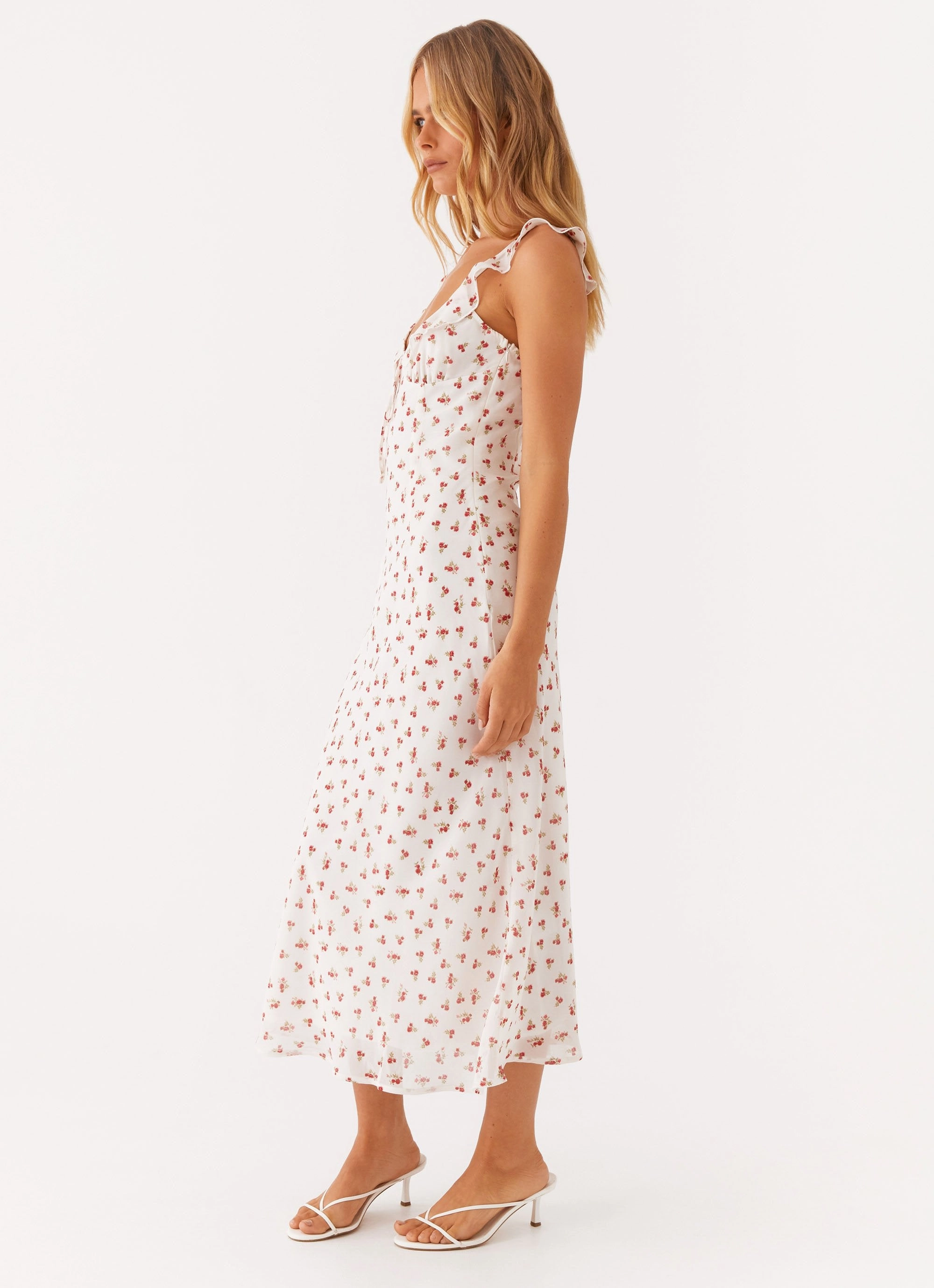 Texture Softness Second Guessing Midi Dress - Red White Floral