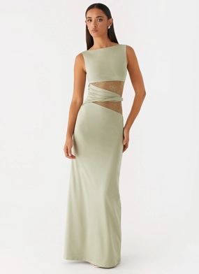 Versatile Comfort Chilly Day Wear Karma Maxi Dress - Sage