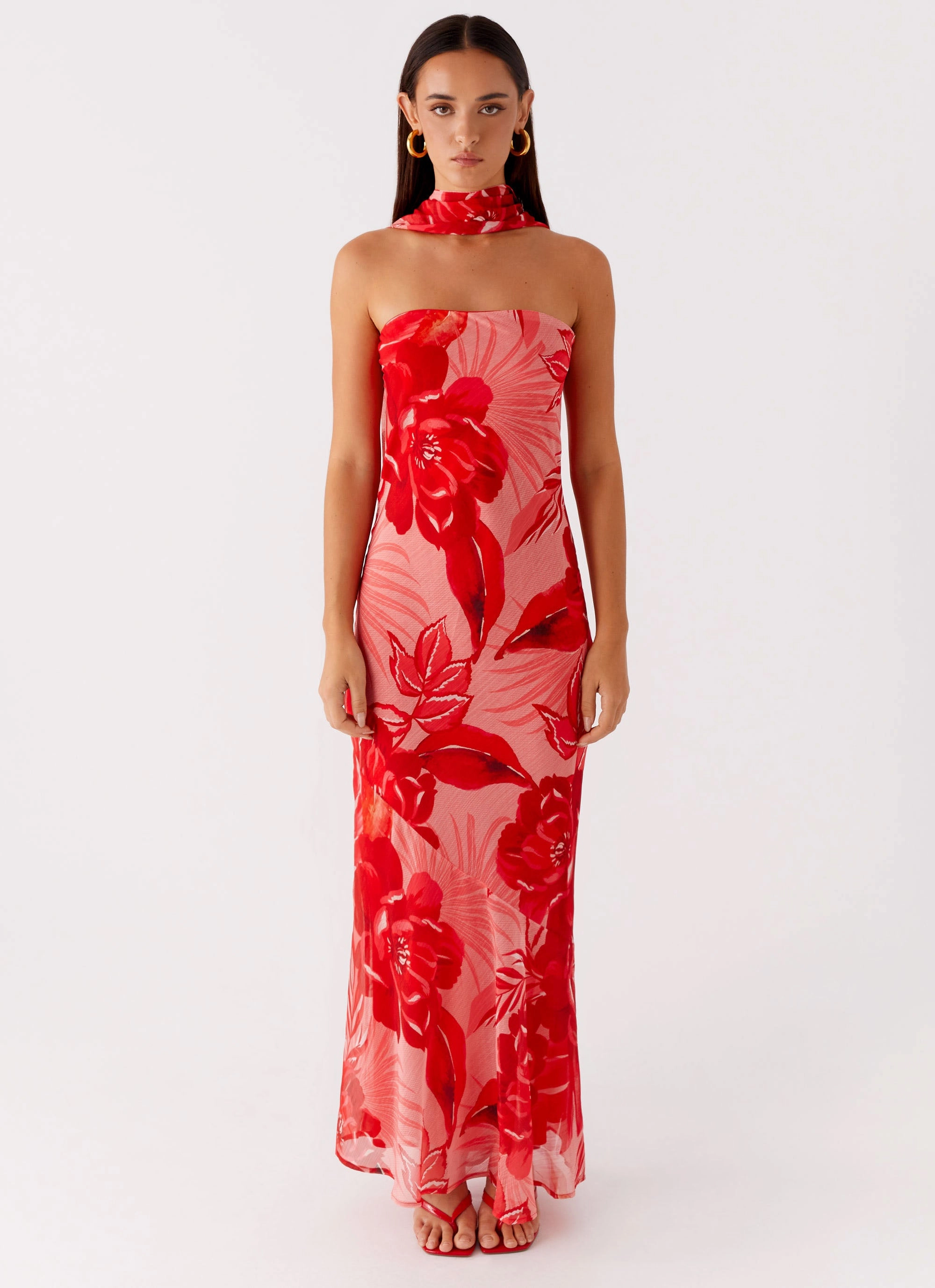 Under The Pagoda Maxi Dress - Sicily Sunsets Print Tailored Waistband Flattering Silhouette