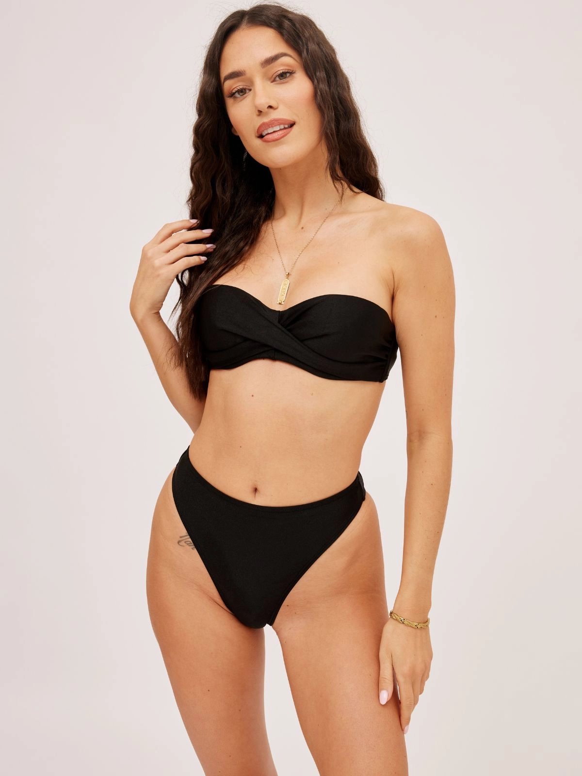 Beaded-Design South Beach Leo High waist Bikini Bottom / Black
